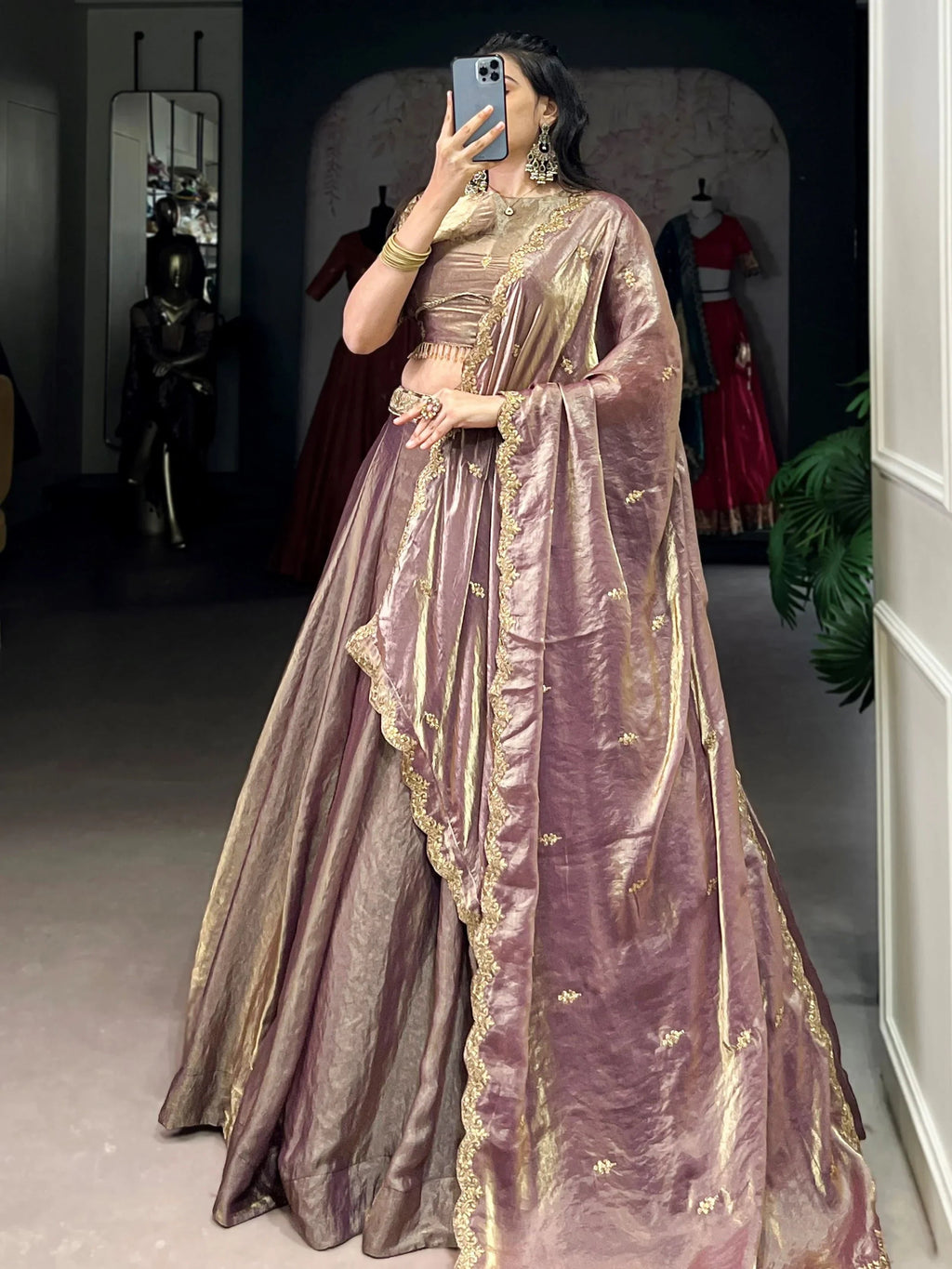 Lilac Stunning Organza Sequins Traditional Lehenga Choli With Dupatta