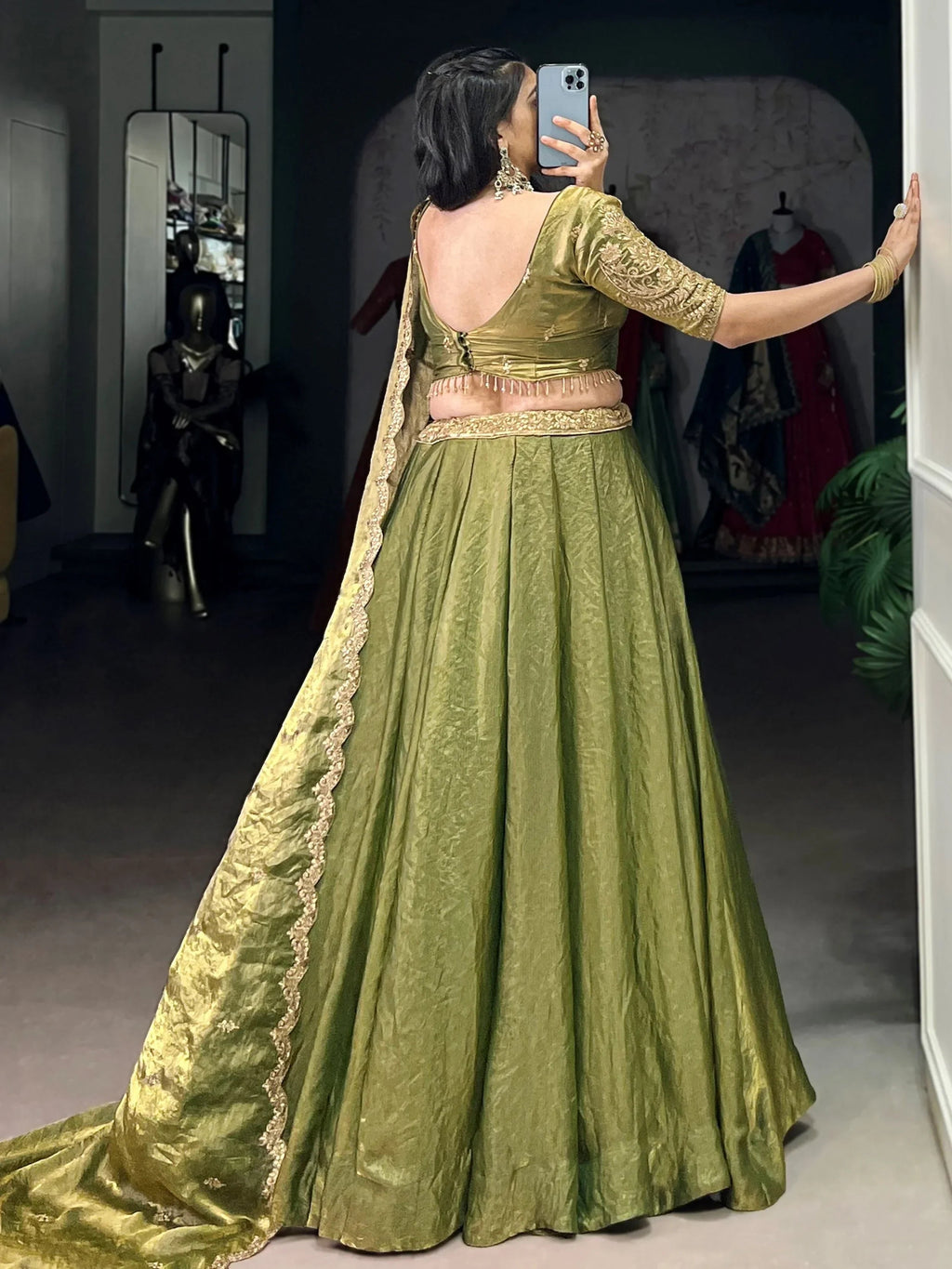 Green Stunning Organza Sequins Traditional Lehenga Choli With Dupatta