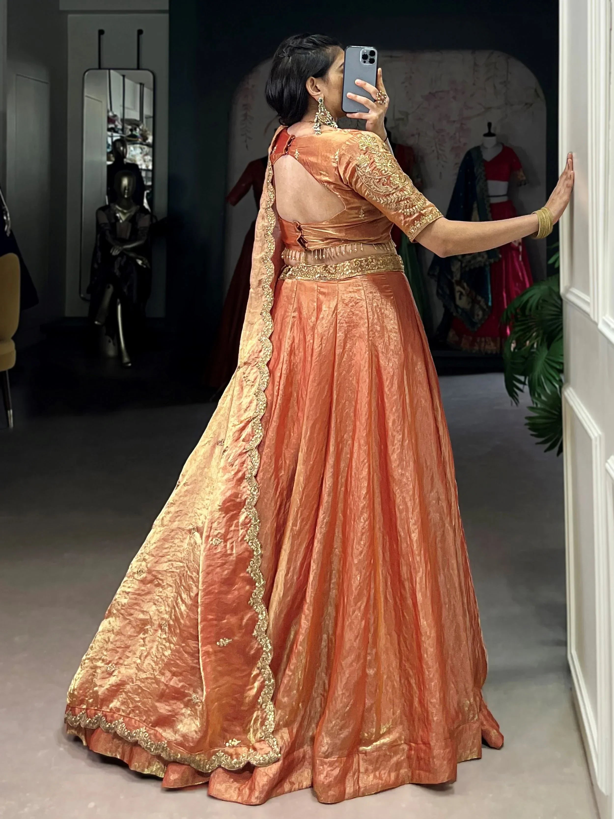 Orange Stunning Organza Sequins Traditional Lehenga Choli With Dupatta