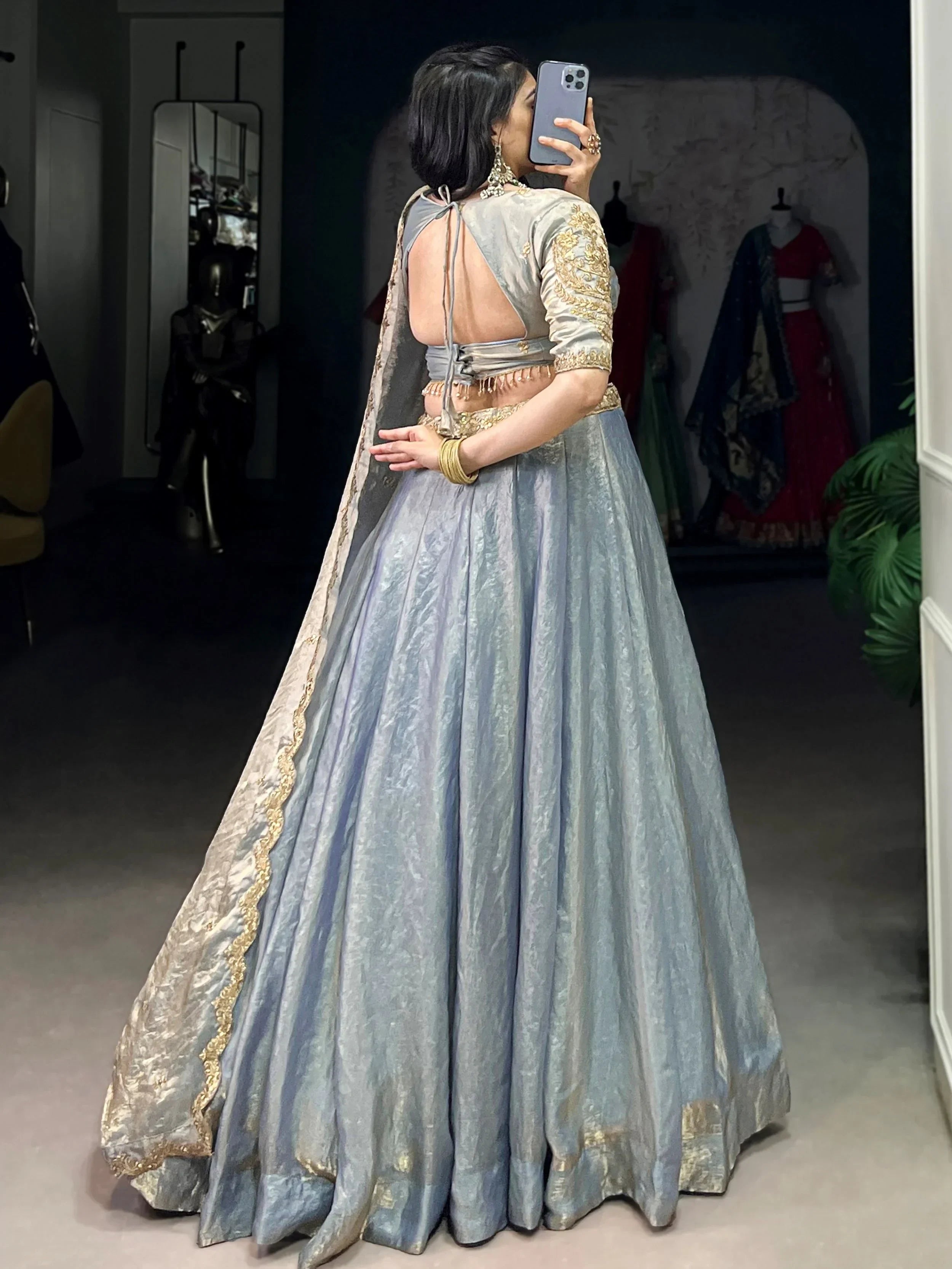 Sky Blue Stunning Organza Sequins Traditional Lehenga Choli With Dupatta