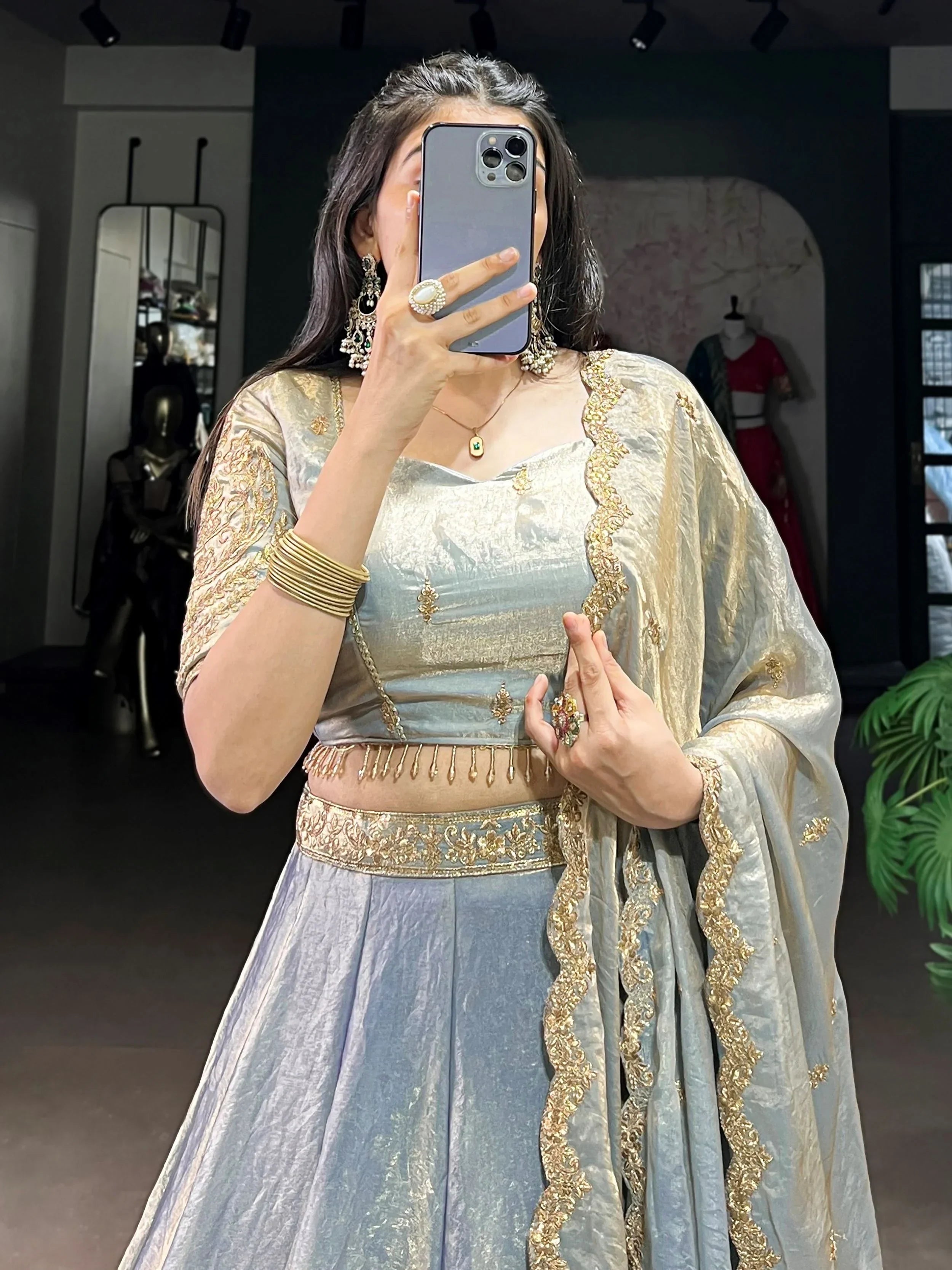 Sky Blue Stunning Organza Sequins Traditional Lehenga Choli With Dupatta