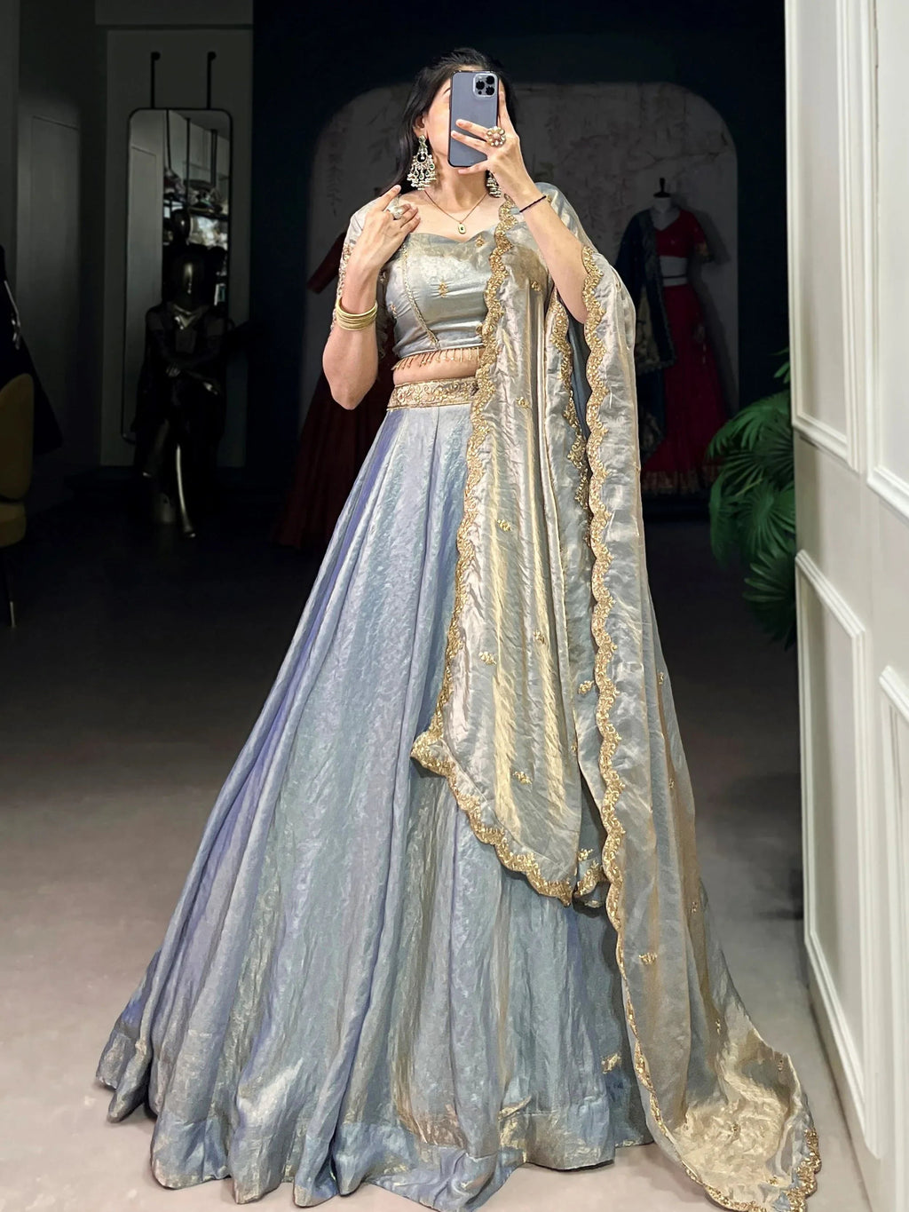 Sky Blue Stunning Organza Sequins Traditional Lehenga Choli With Dupatta