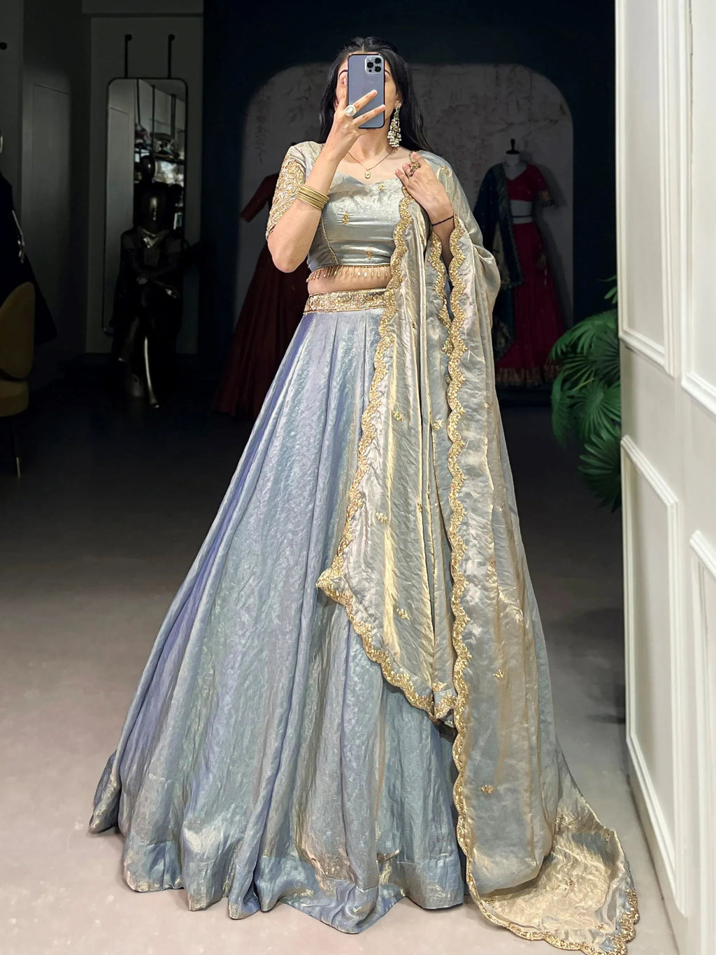Sky Blue Stunning Organza Sequins Traditional Lehenga Choli With Dupatta