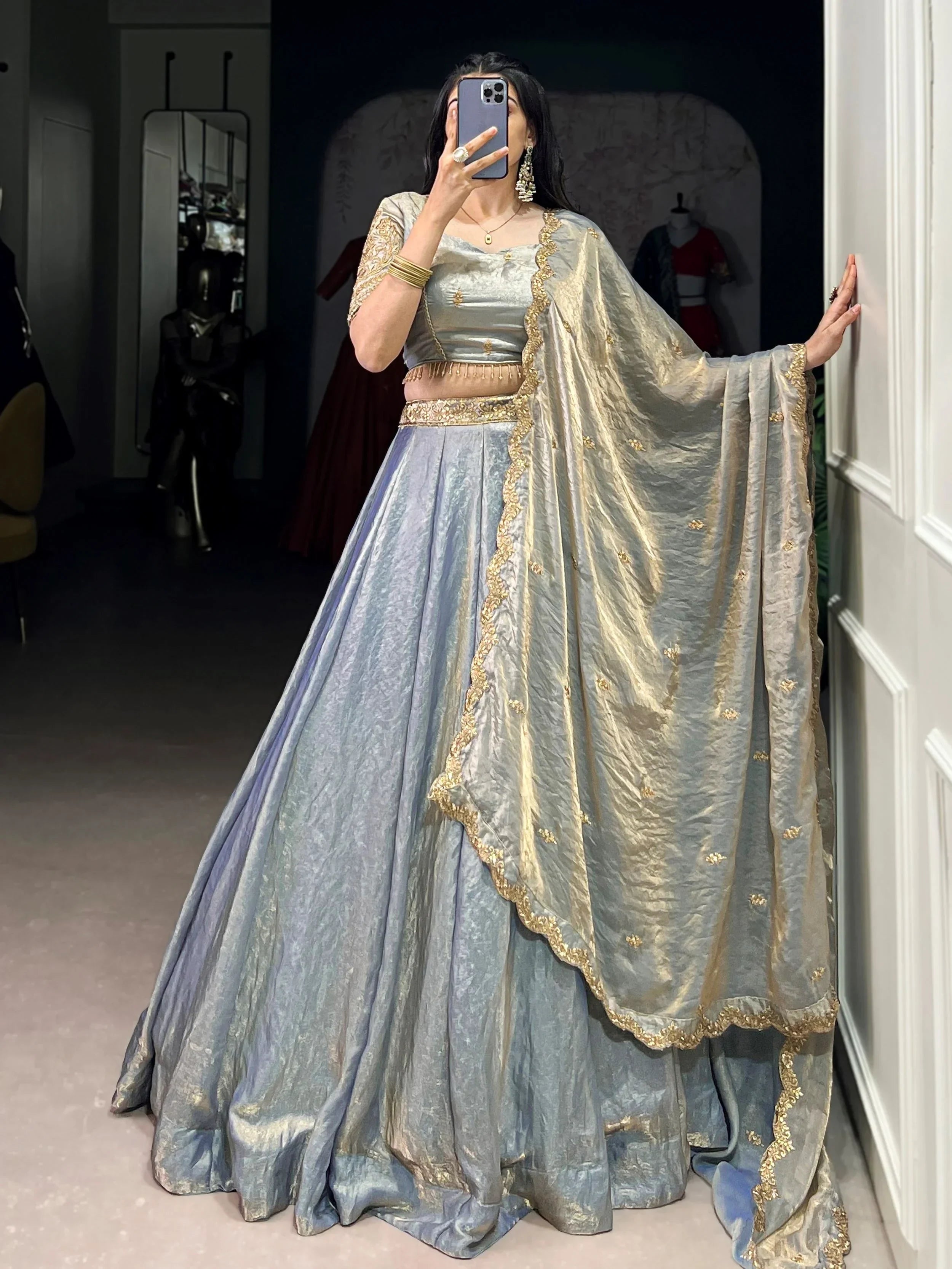 Sky Blue Stunning Organza Sequins Traditional Lehenga Choli With Dupatta