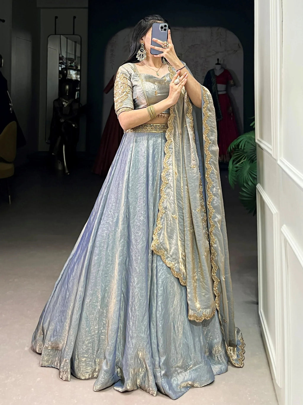 Sky Blue Stunning Organza Sequins Traditional Lehenga Choli With Dupatta