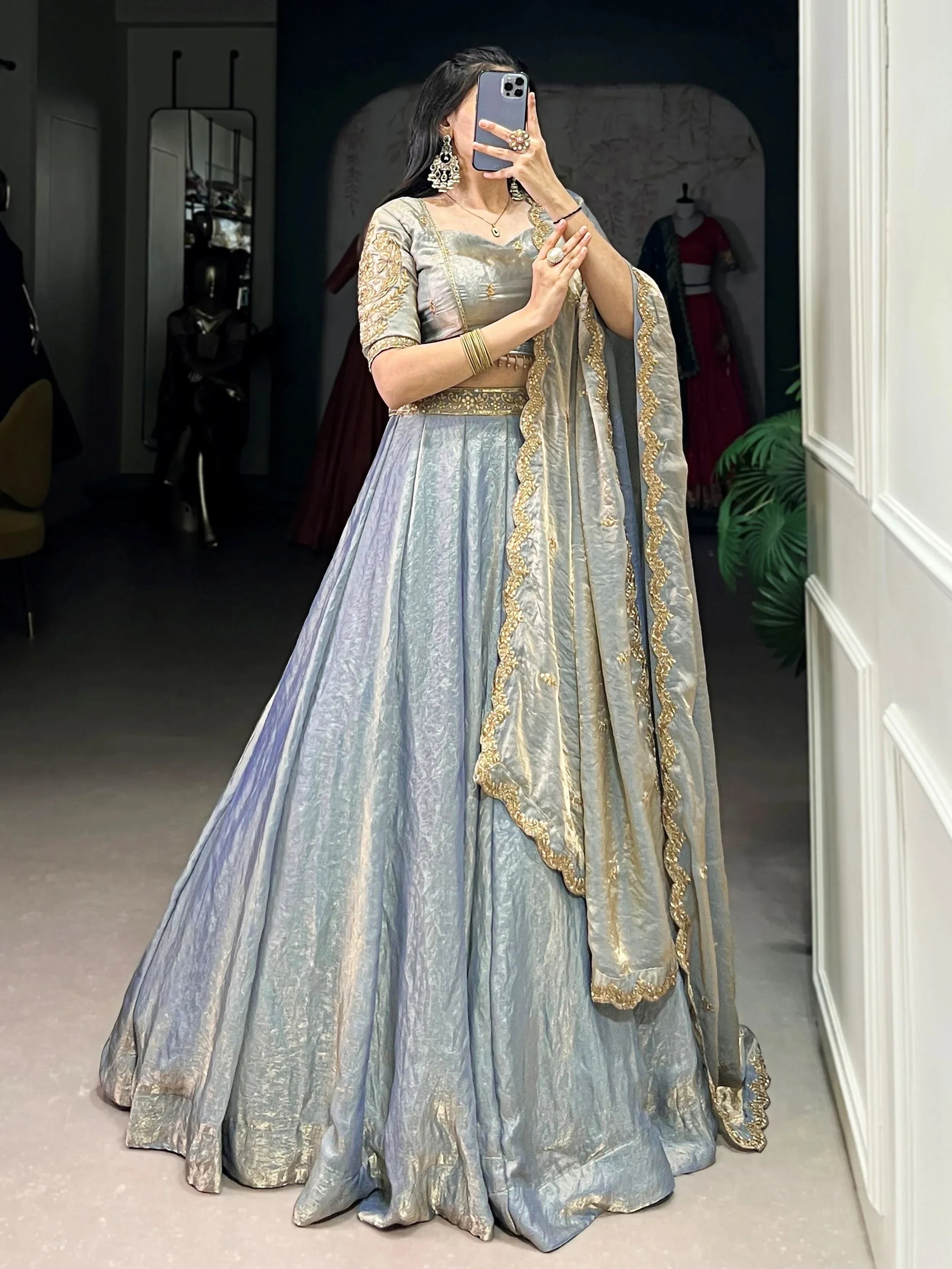 Sky Blue Stunning Organza Sequins Traditional Lehenga Choli With Dupatta