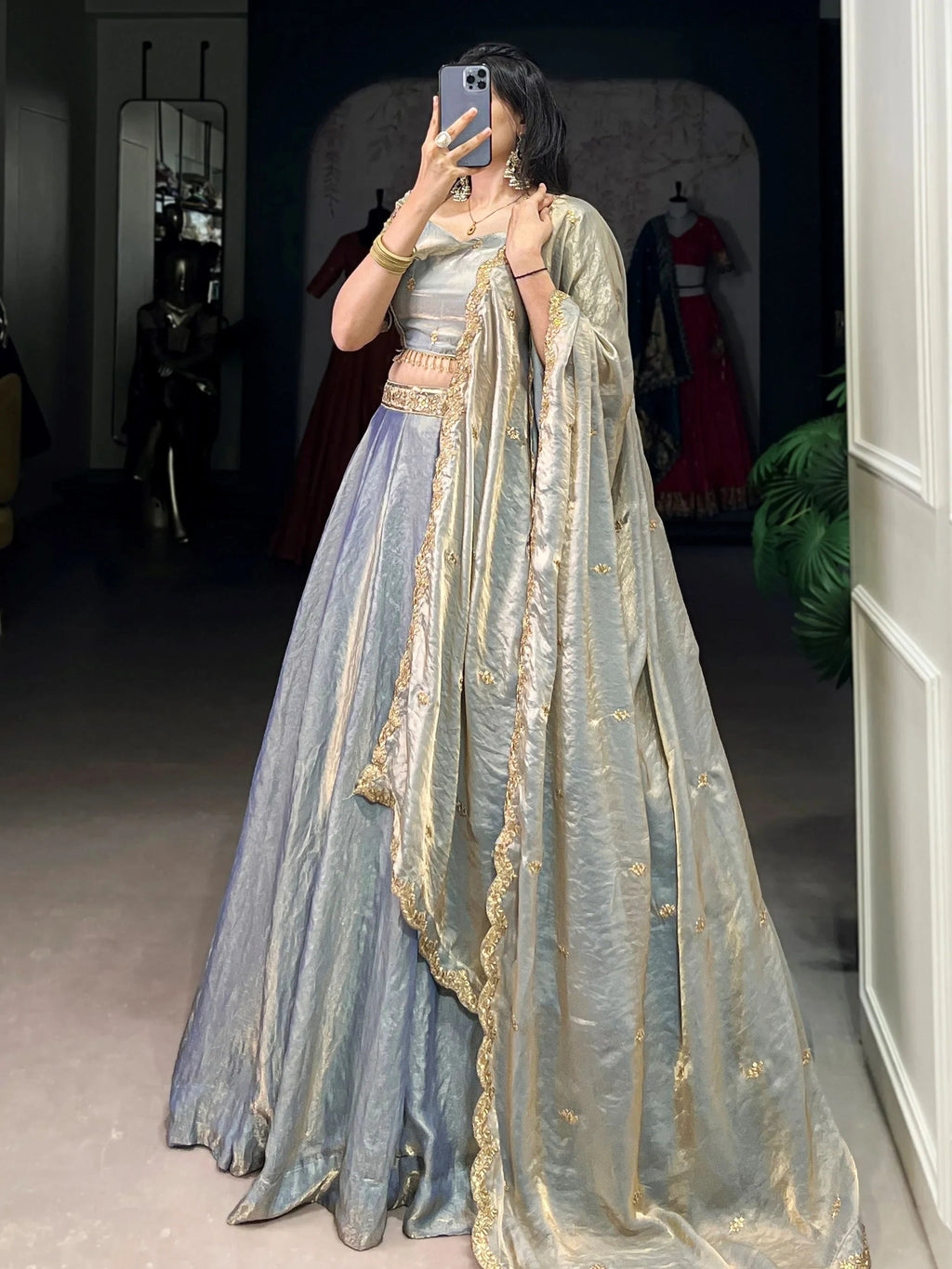 Sky Blue Stunning Organza Sequins Traditional Lehenga Choli With Dupatta
