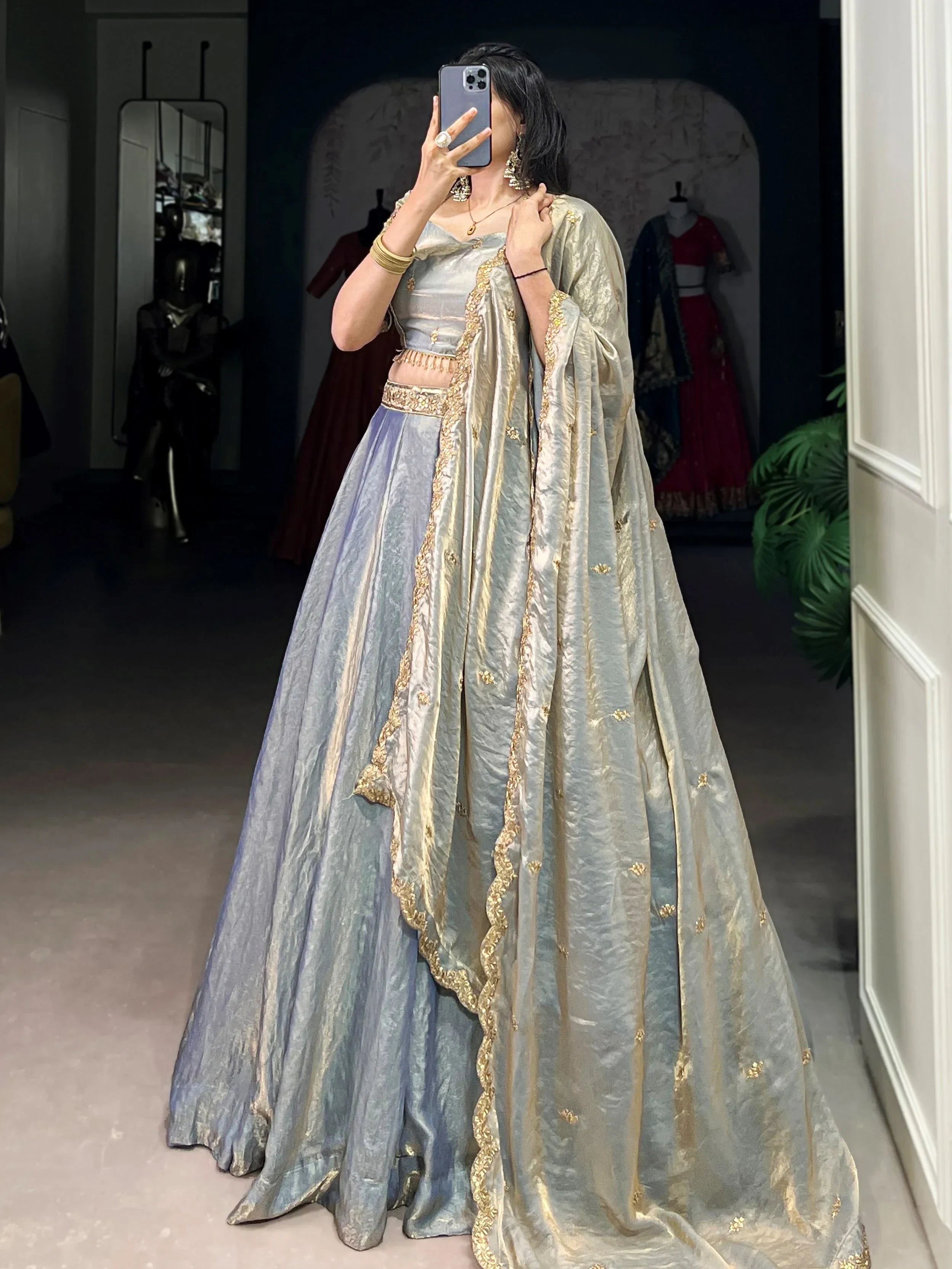Sky Blue Stunning Organza Sequins Traditional Lehenga Choli With Dupatta