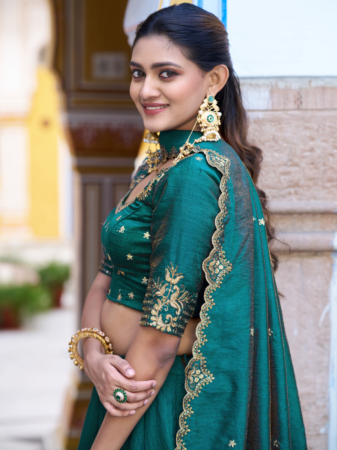 Wonderful Teal Green Silk Event Wear Lehenga With Sequins Blouse