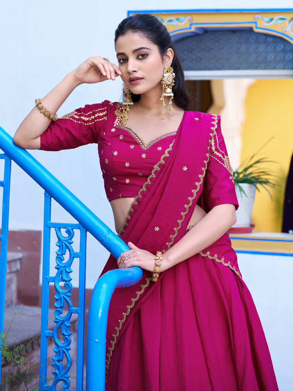 Lovely Rani Pink Embroidered Silk Traditional Lehenga Choli With Dupatta