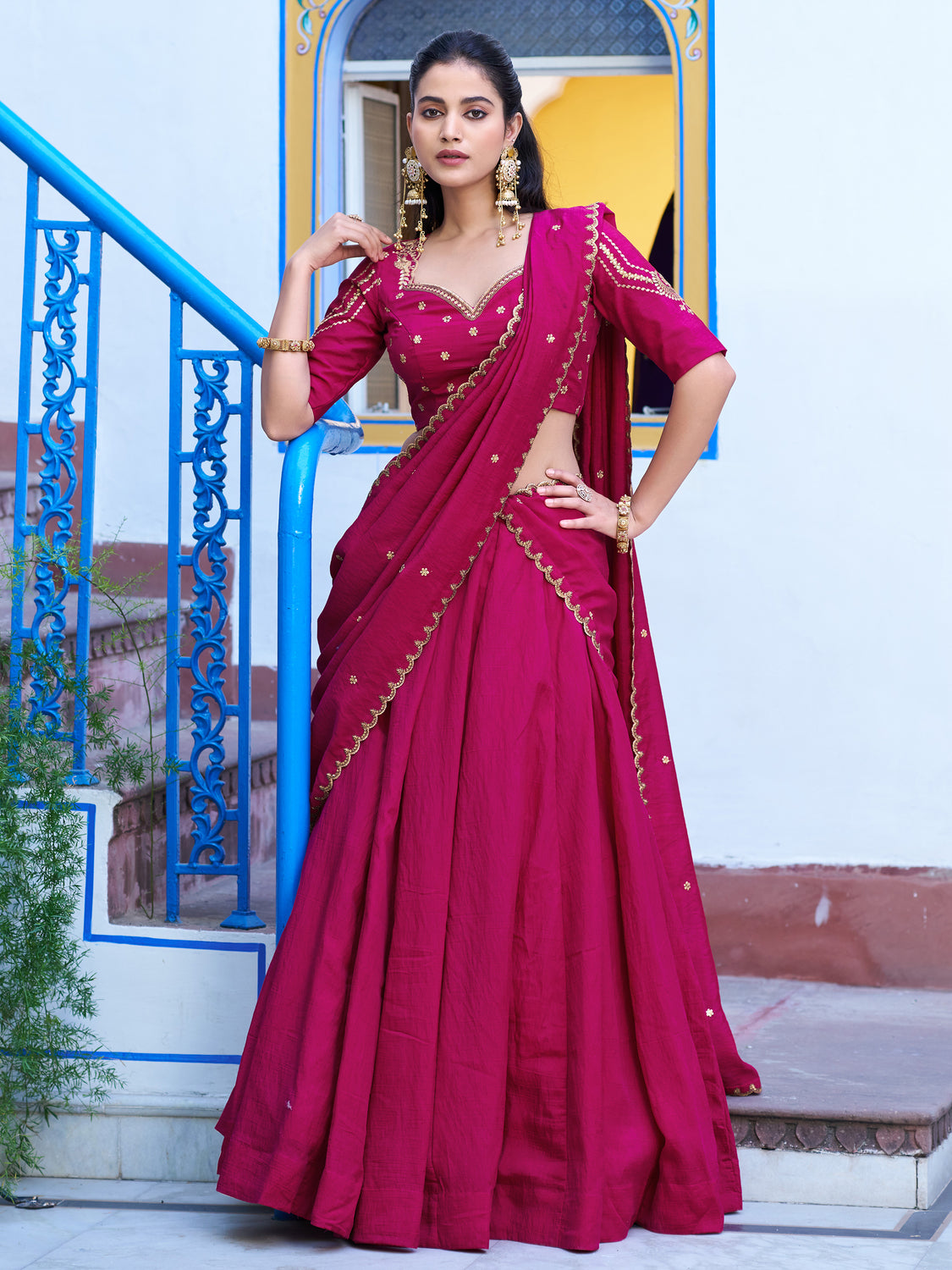 Lovely Rani Pink Embroidered Silk Traditional Lehenga Choli With Dupatta