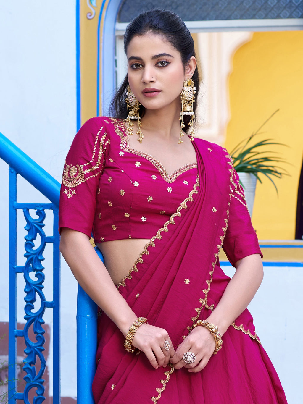 Lovely Rani Pink Embroidered Silk Traditional Lehenga Choli With Dupatta