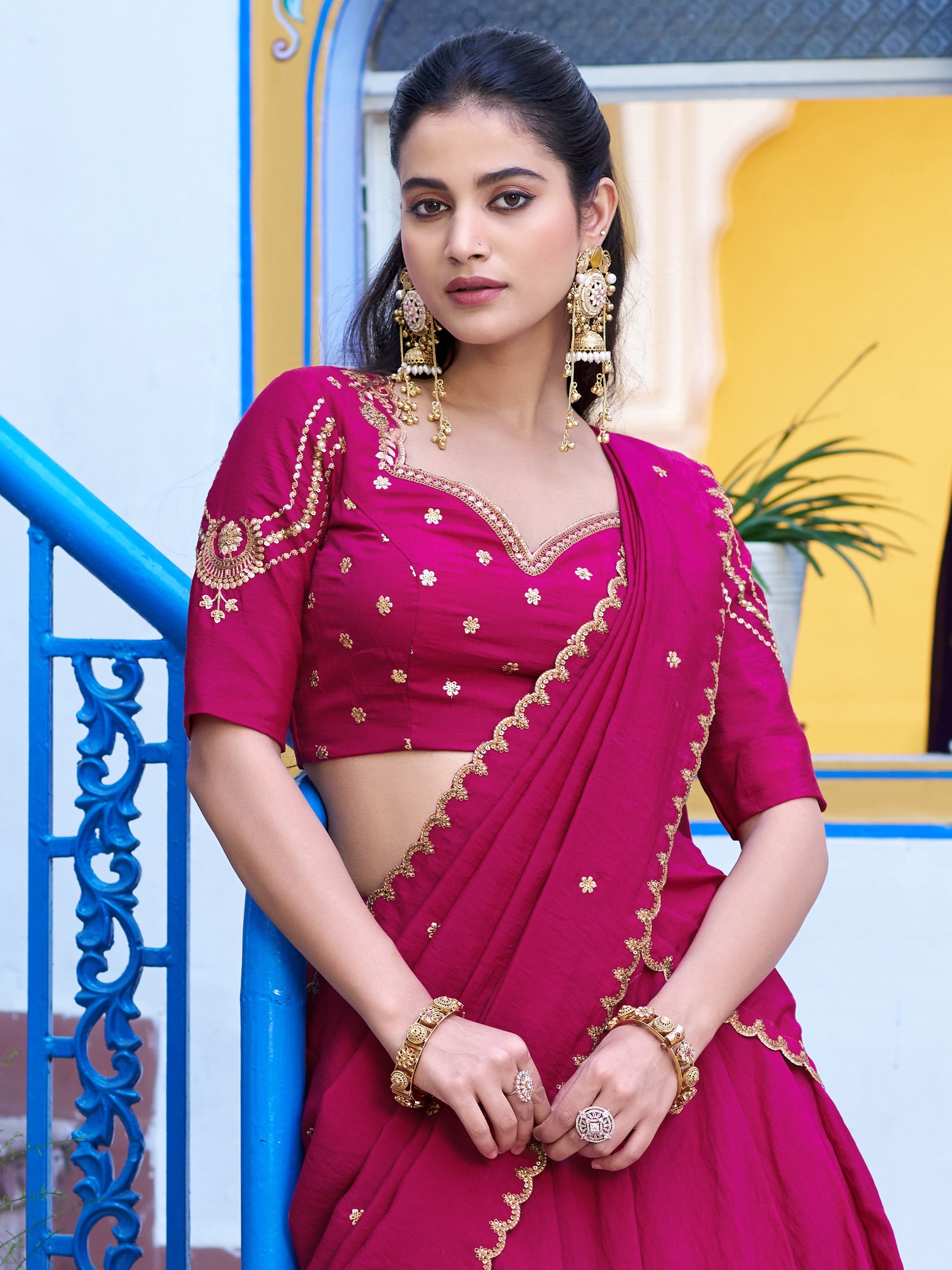 Lovely Rani Pink Embroidered Silk Traditional Lehenga Choli With Dupatta
