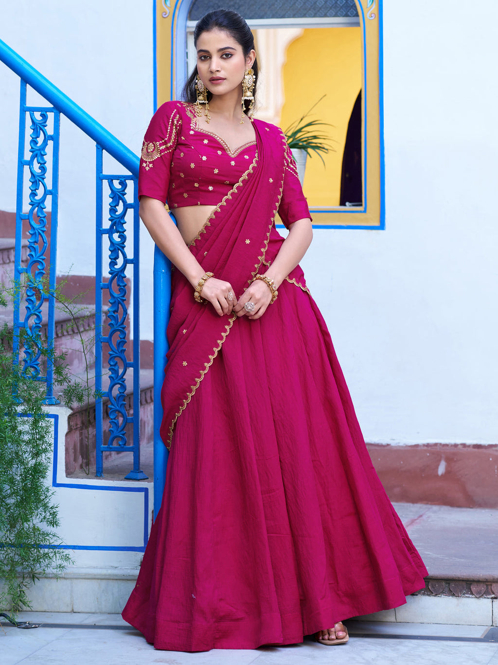 Lovely Rani Pink Embroidered Silk Traditional Lehenga Choli With Dupatta