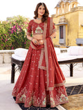 Orange Glowing Thread Embroidered Silk Festival Wear Lehenga Choli