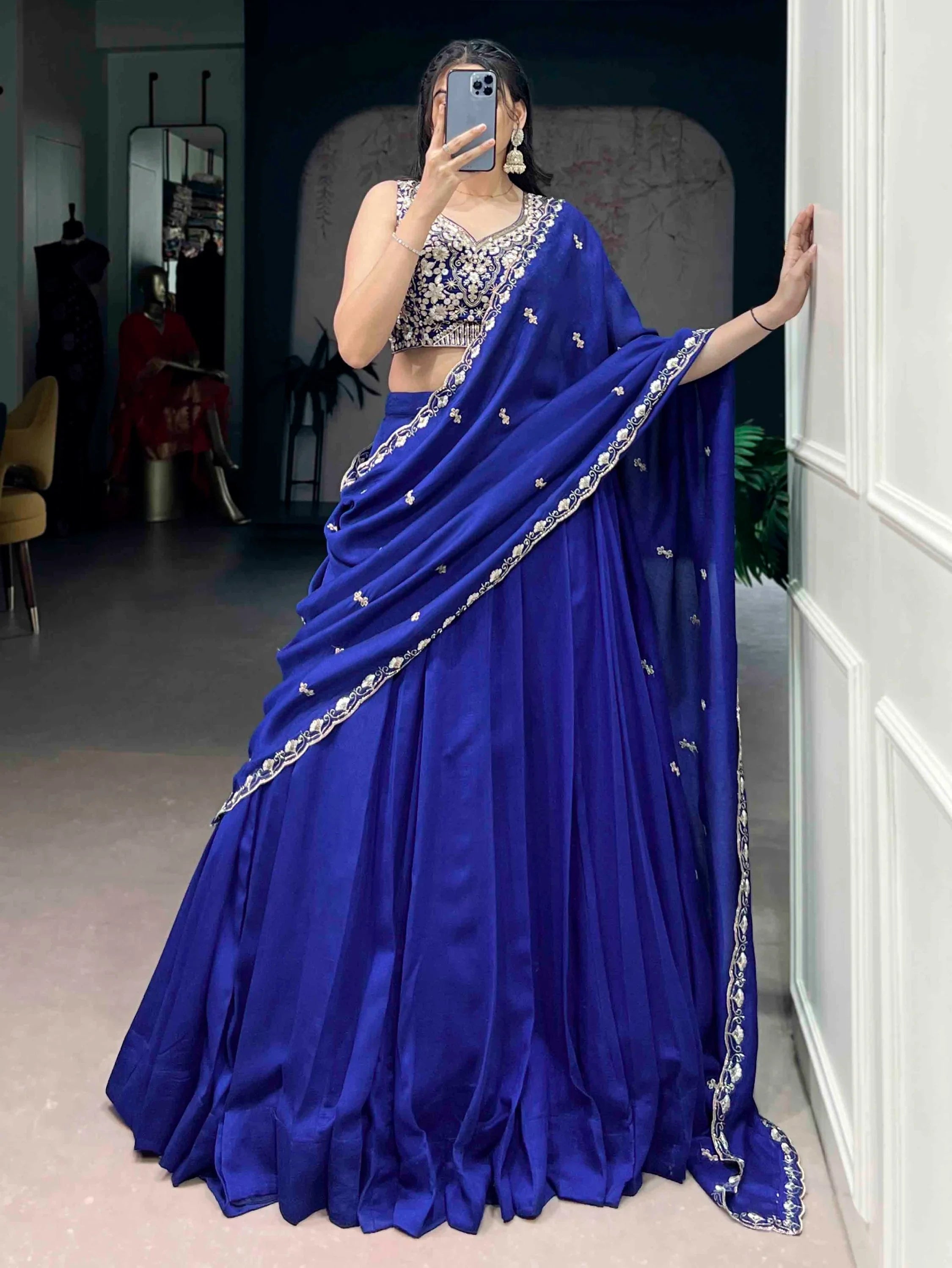 Beautiful Blue Silk Festive Wear Lehenga And Embroidered Choli