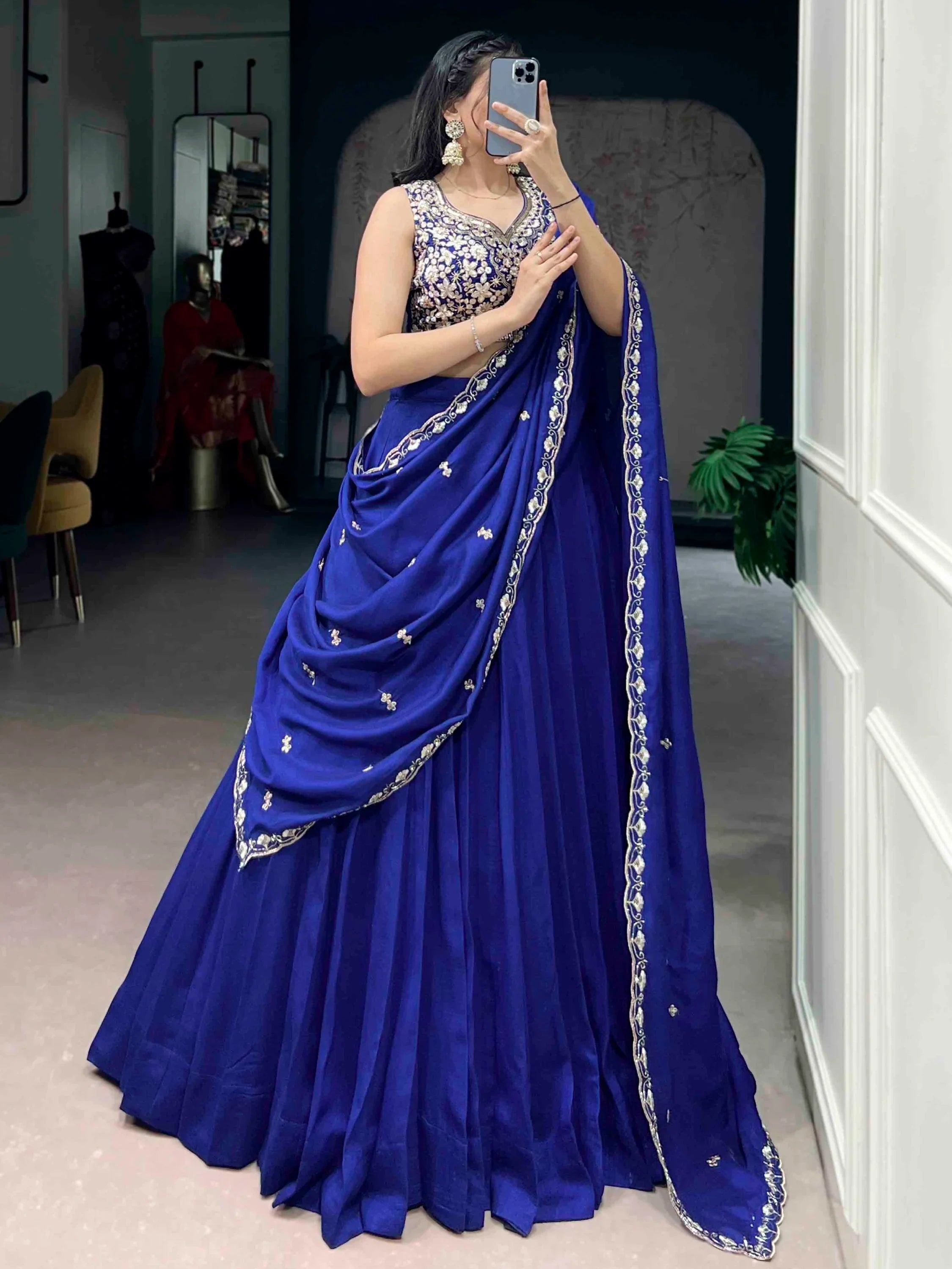 Beautiful Blue Silk Festive Wear Lehenga And Embroidered Choli