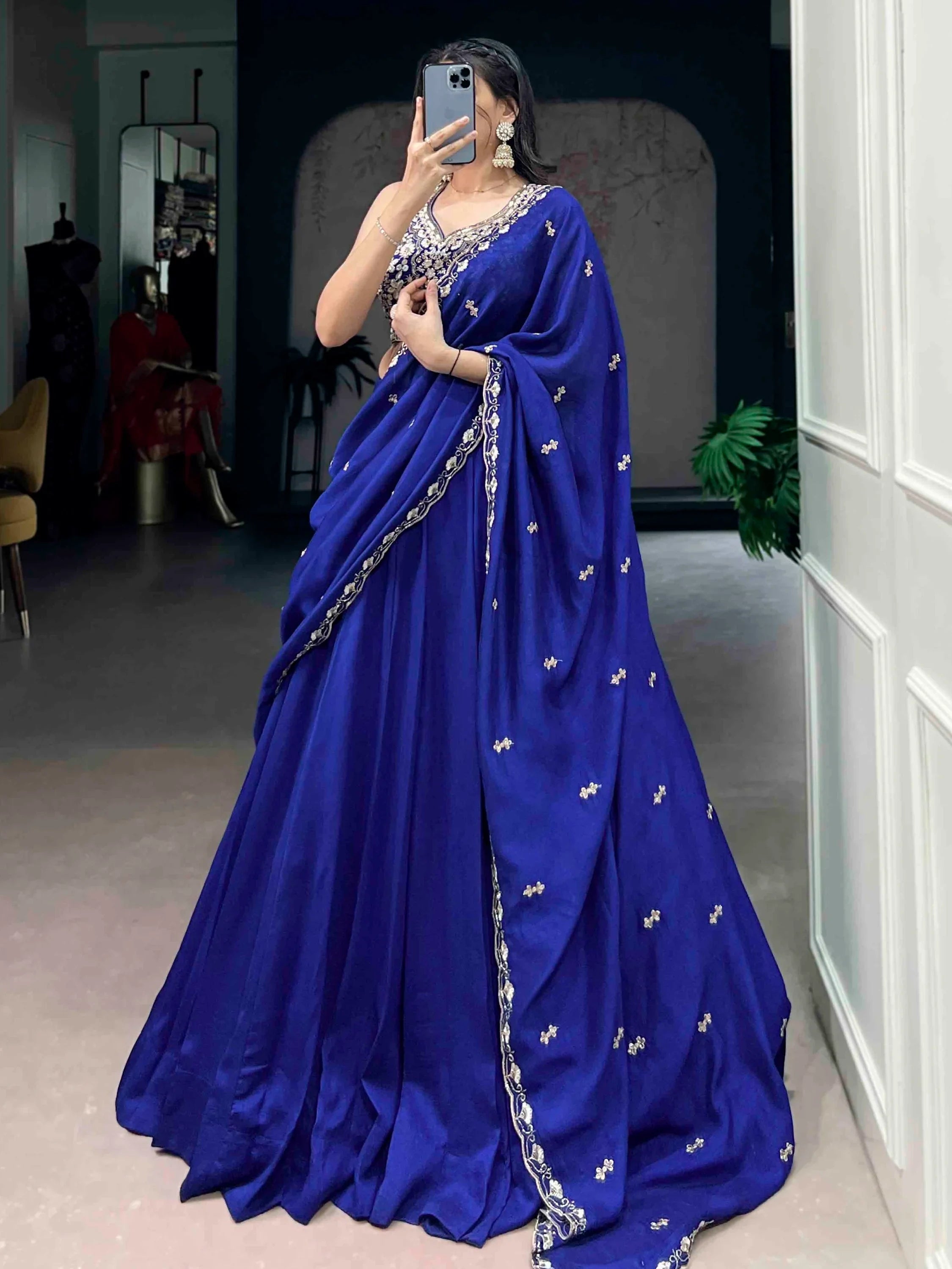 Beautiful Blue Silk Festive Wear Lehenga And Embroidered Choli