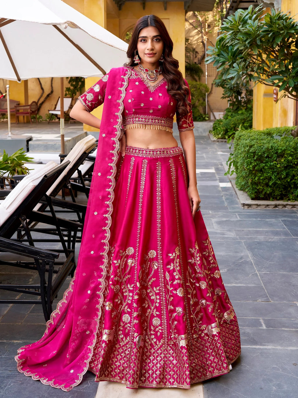 Wonderful Rani Pink Sequins Silk Bridesmaid Lehenga Choli With Dupatta