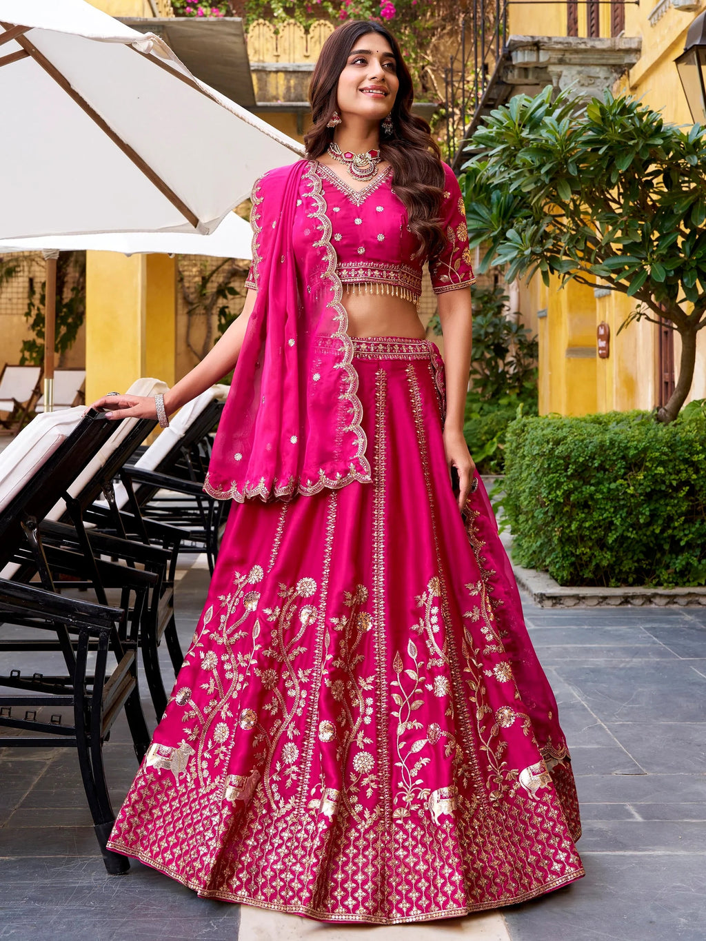 Wonderful Rani Pink Sequins Silk Bridesmaid Lehenga Choli With Dupatta