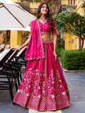 Wonderful Rani Pink Sequins Silk Bridesmaid Lehenga Choli With Dupatta