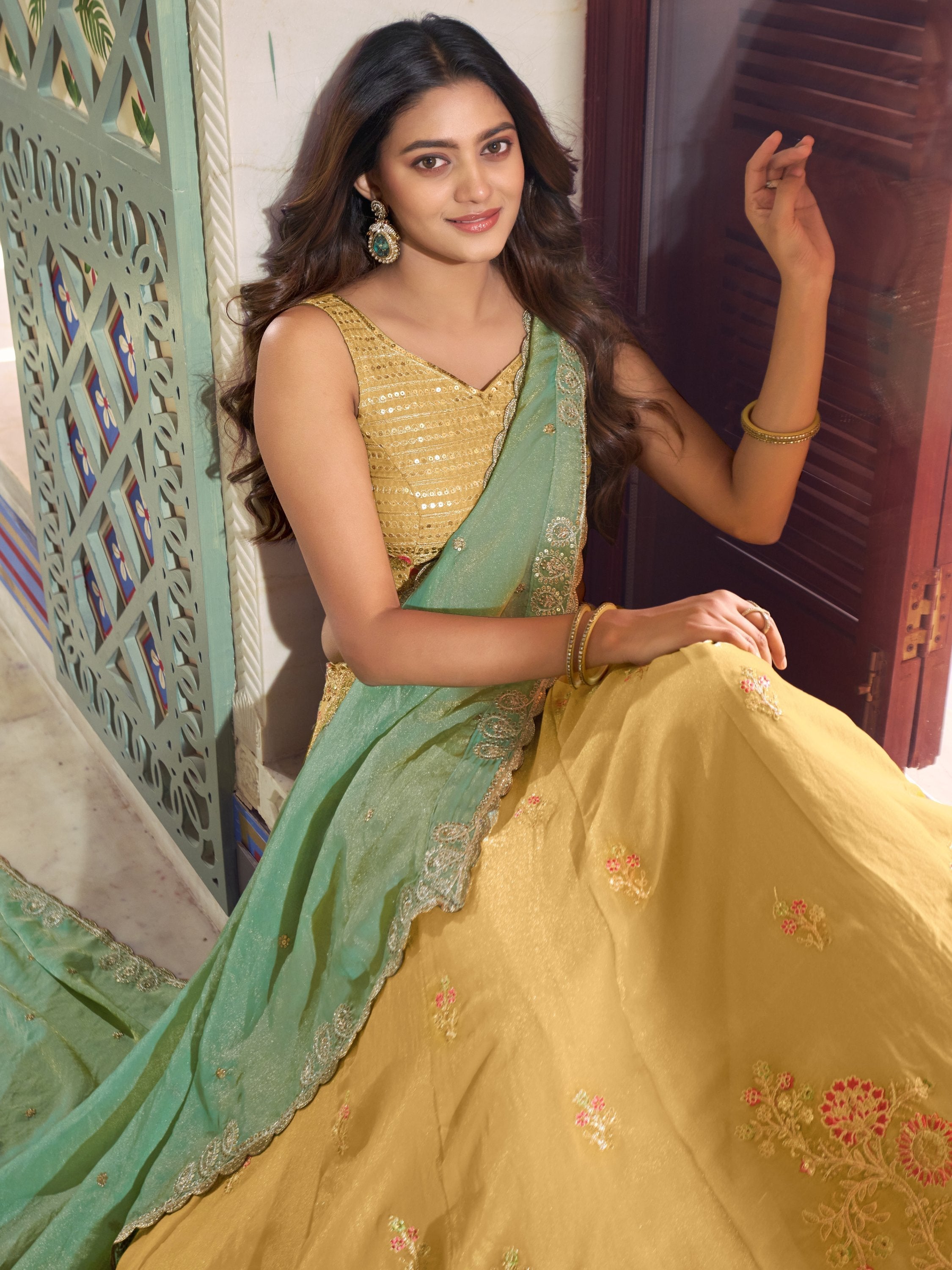 Precious Yellow Thread Work Silk Haldi Wear Lehenga Choli With Dupatta