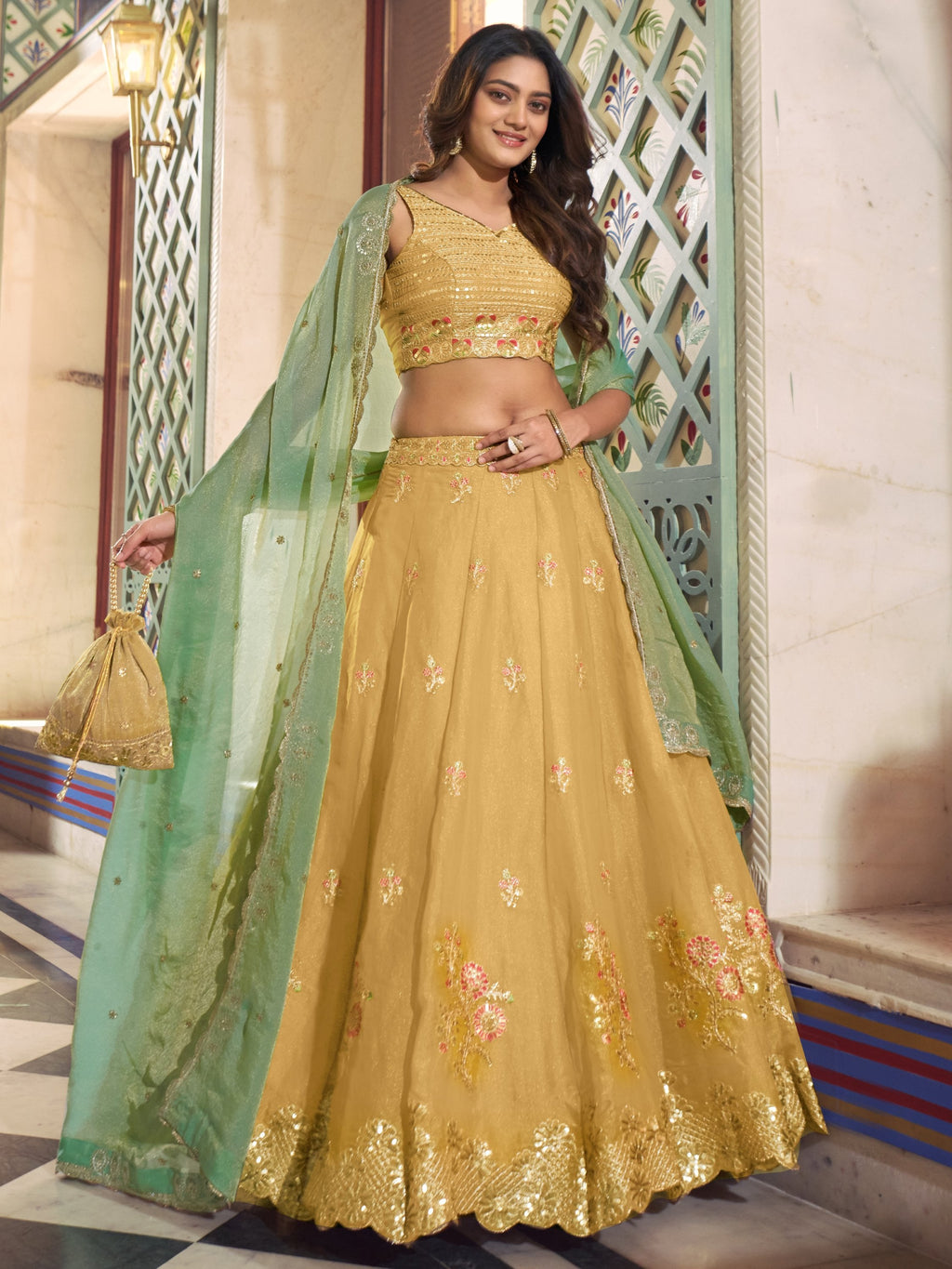 Precious Yellow Thread Work Silk Haldi Wear Lehenga Choli With Dupatta