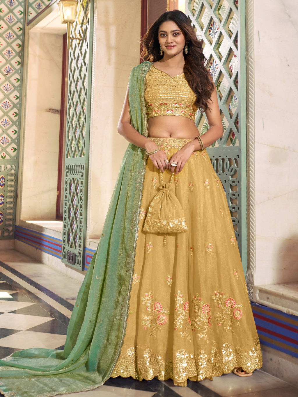 Precious Yellow Thread Work Silk Haldi Wear Lehenga Choli With Dupatta