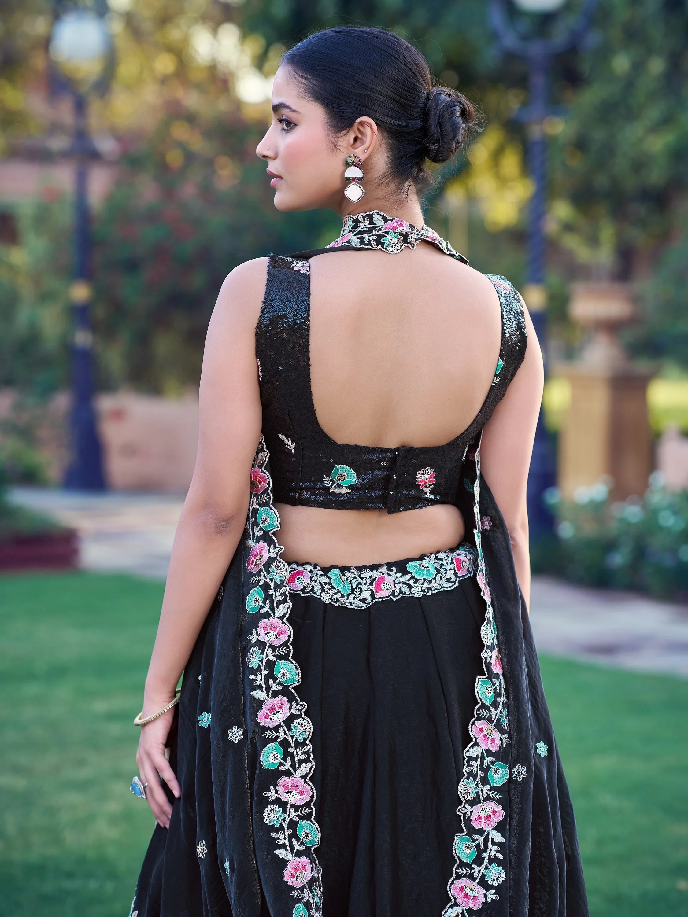 Graceful Black Embroidered Organza Party Wear Lehenga Choli