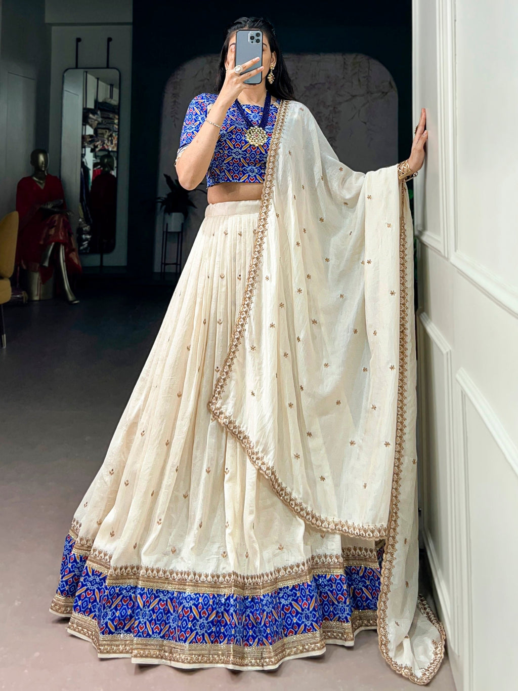 Incredible Off White Sequins Silk Festive Wear Lehenga Choli