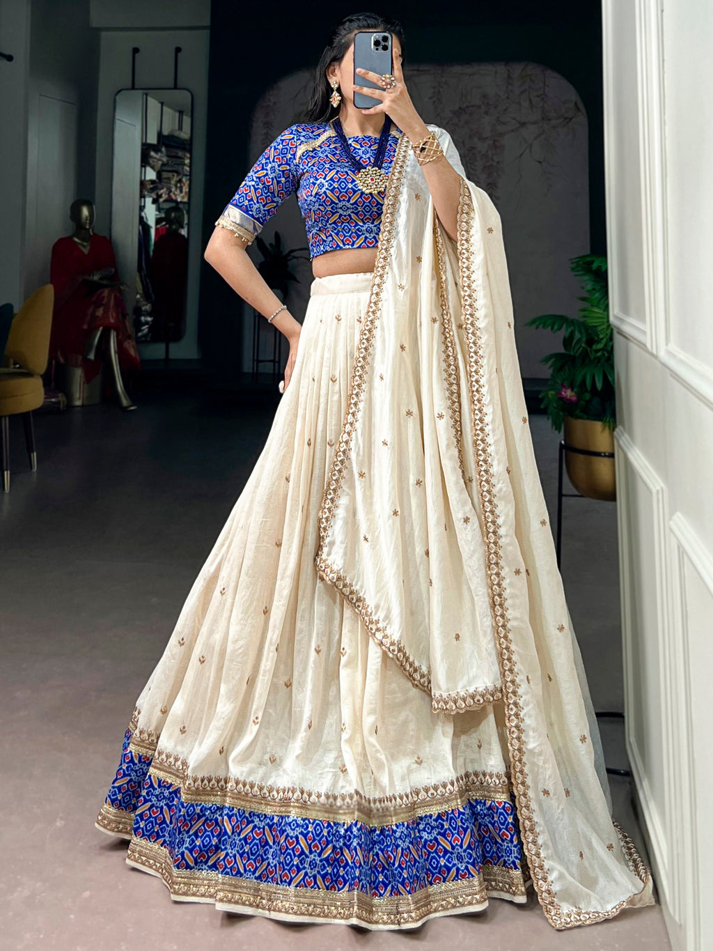 Incredible Off White Sequins Silk Festive Wear Lehenga Choli