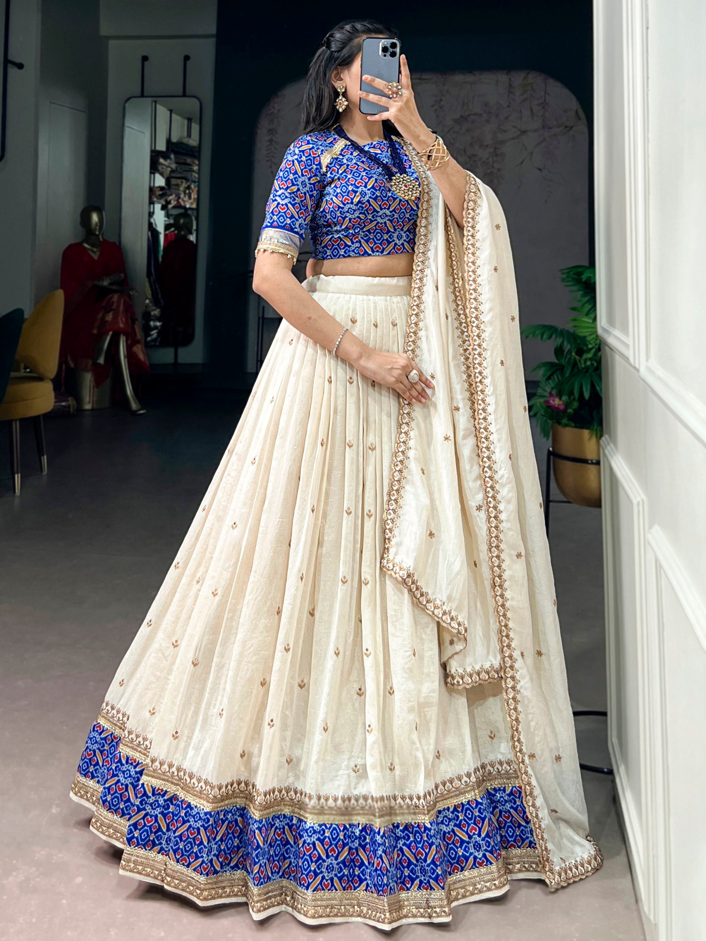 Incredible Off White Sequins Silk Festive Wear Lehenga Choli