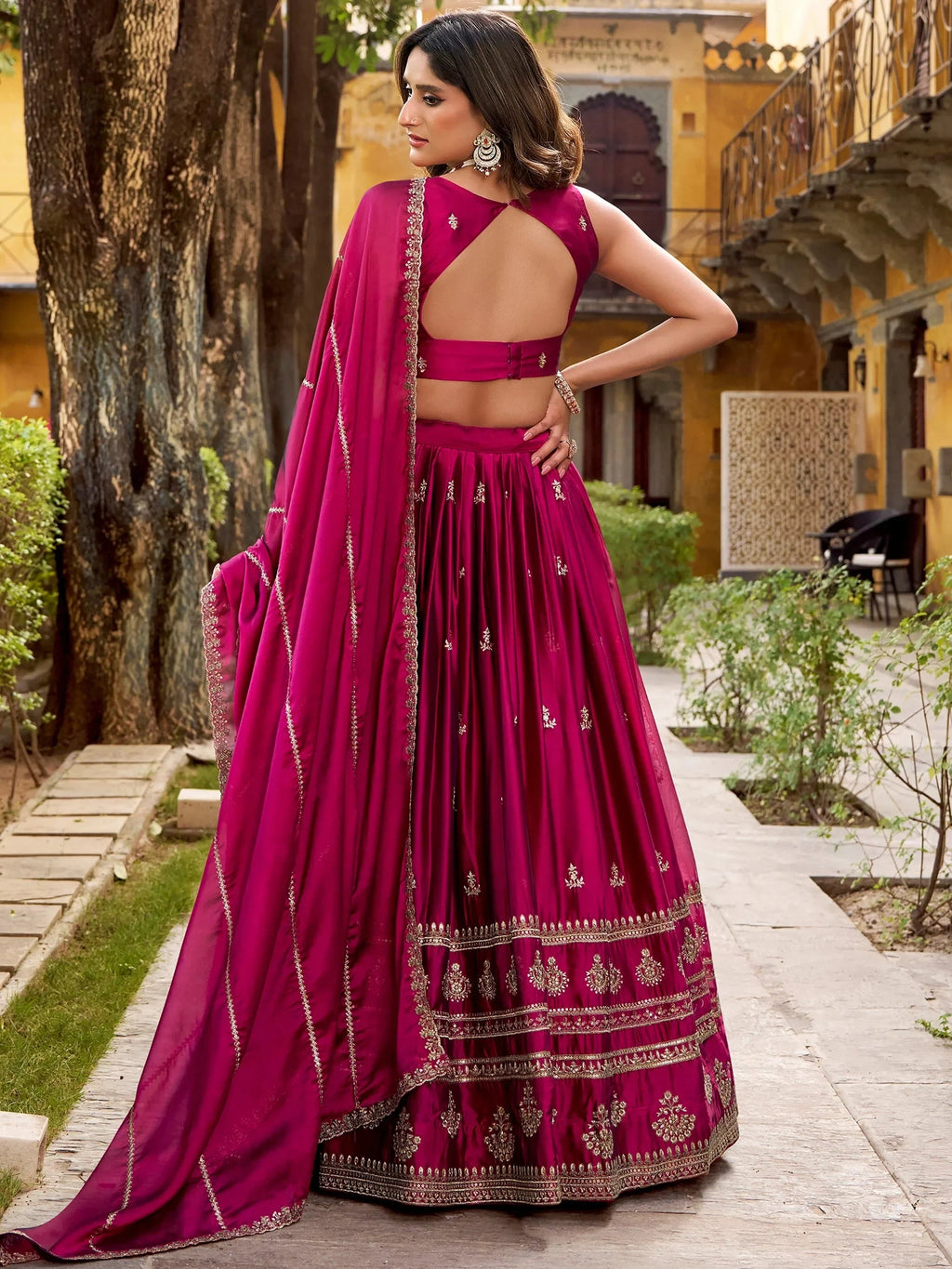 Adorable Pink Embroidered Silk Engagement Wear Lehenga Choli