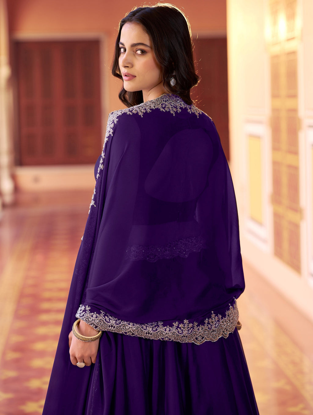 Purple Alluring Sea Bead Work Silk Traditional Lehenga Choli With Dupatta