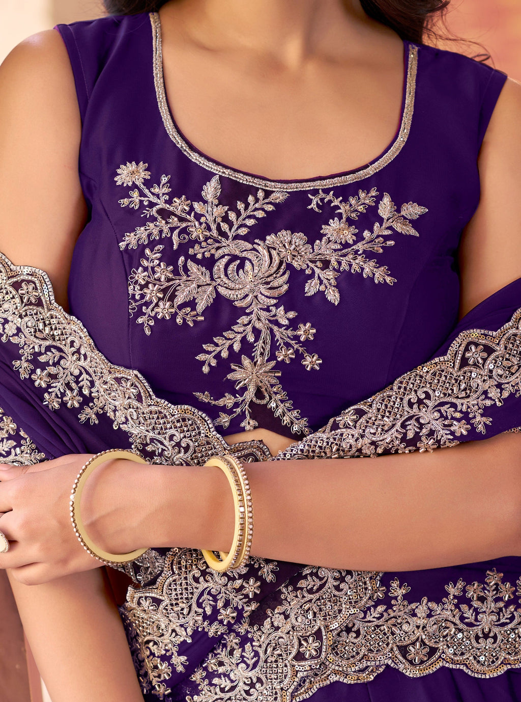 Purple Alluring Sea Bead Work Silk Traditional Lehenga Choli With Dupatta