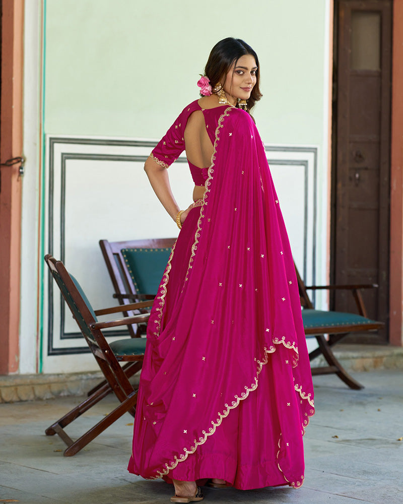 Pink Chinon Designer Lehenga Choli with Embroidery for Festive Occasions