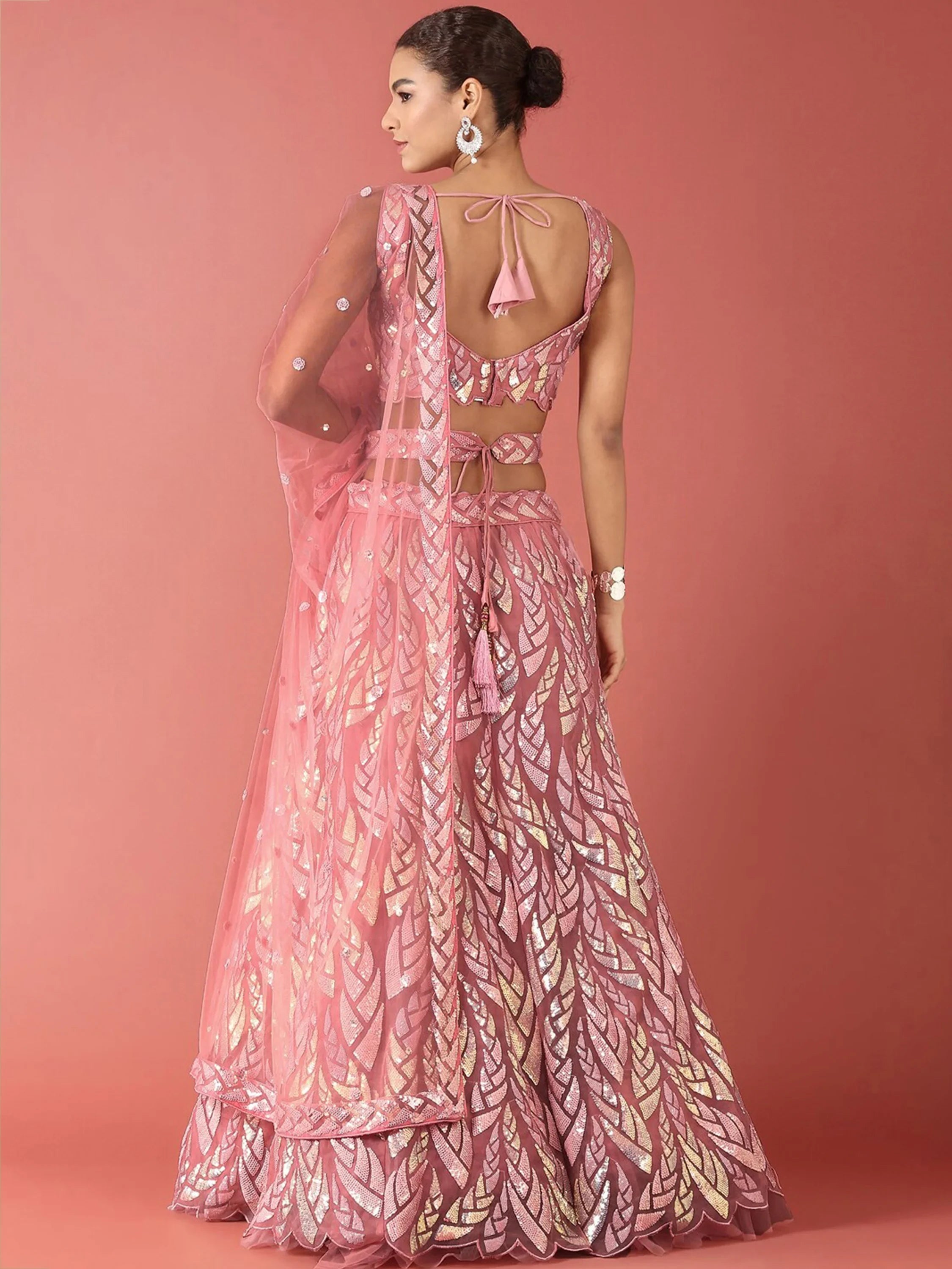 Pink Outstanding Sequins Net Lehenga Choli With Dupatta