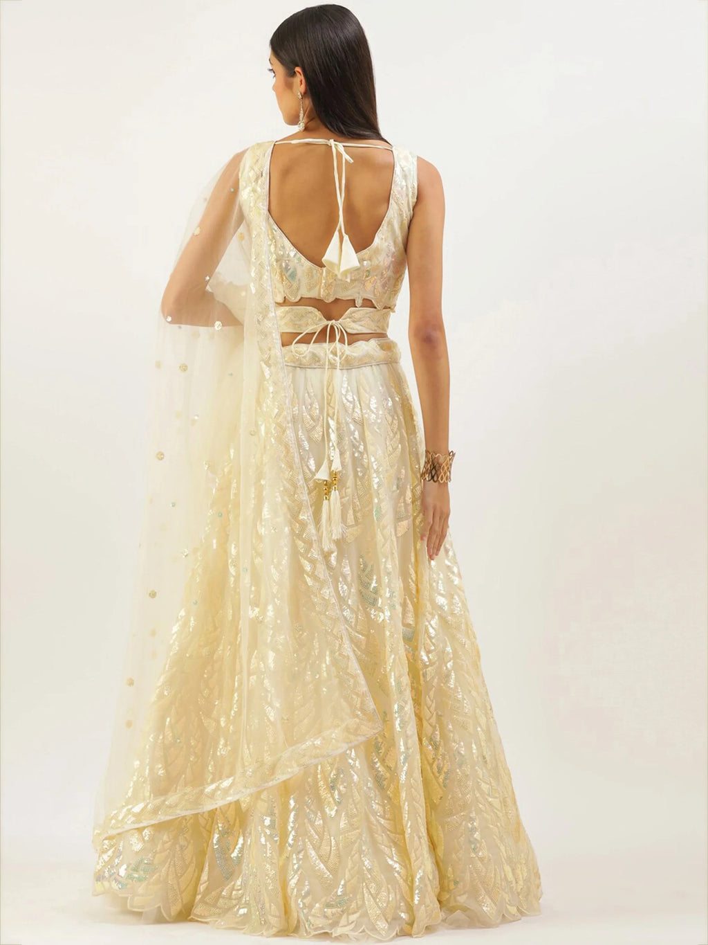 Beige Outstanding Sequins Net Lehenga Choli With Dupatta