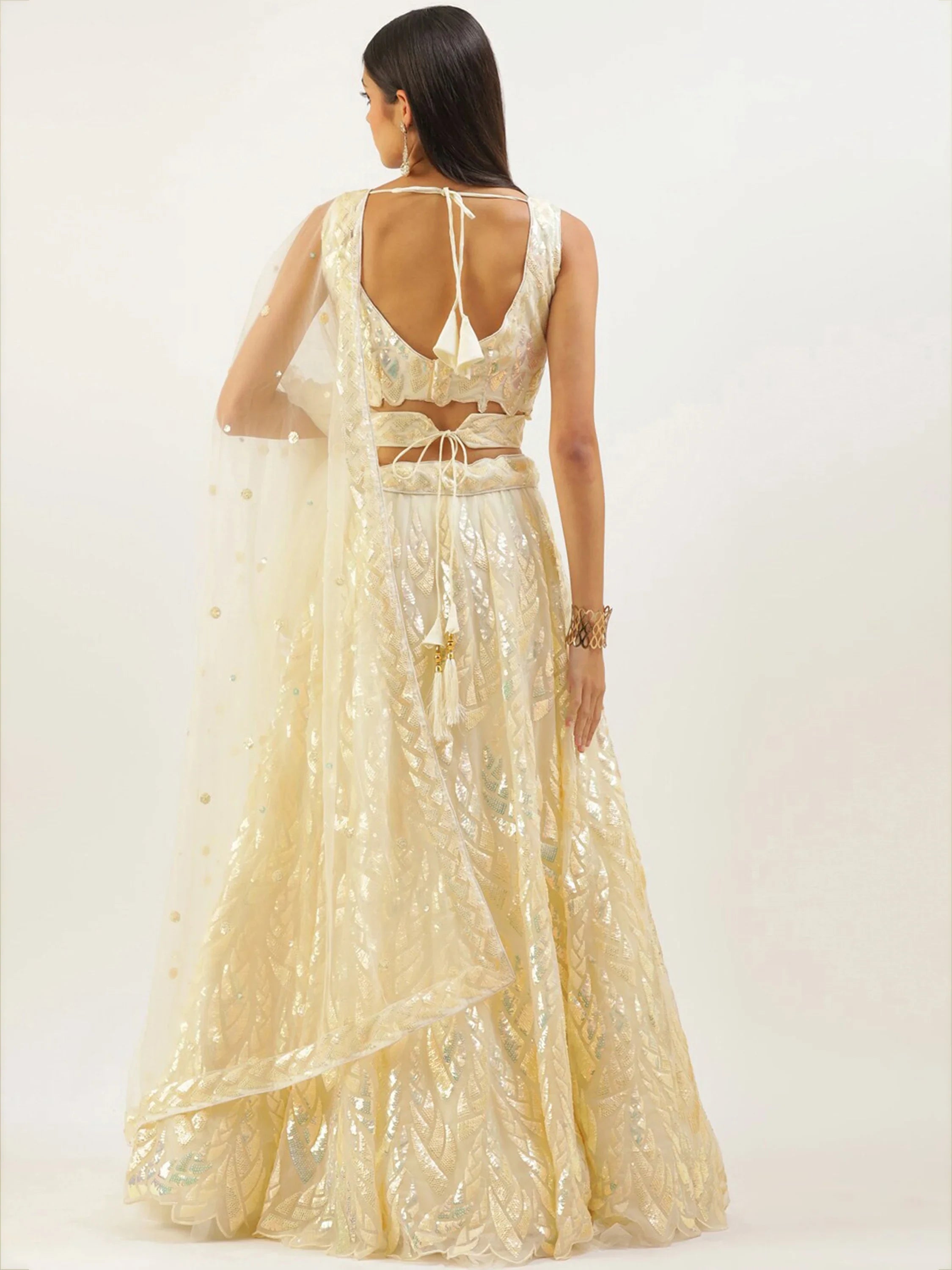 Beige Outstanding Sequins Net Lehenga Choli With Dupatta