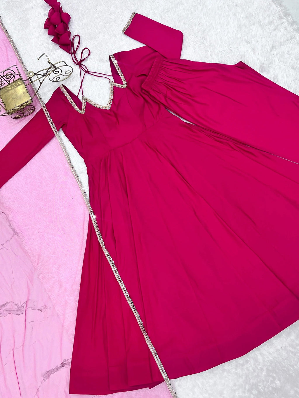 Pink Dazzling Georgette Festival Wear Gown With Dupatta