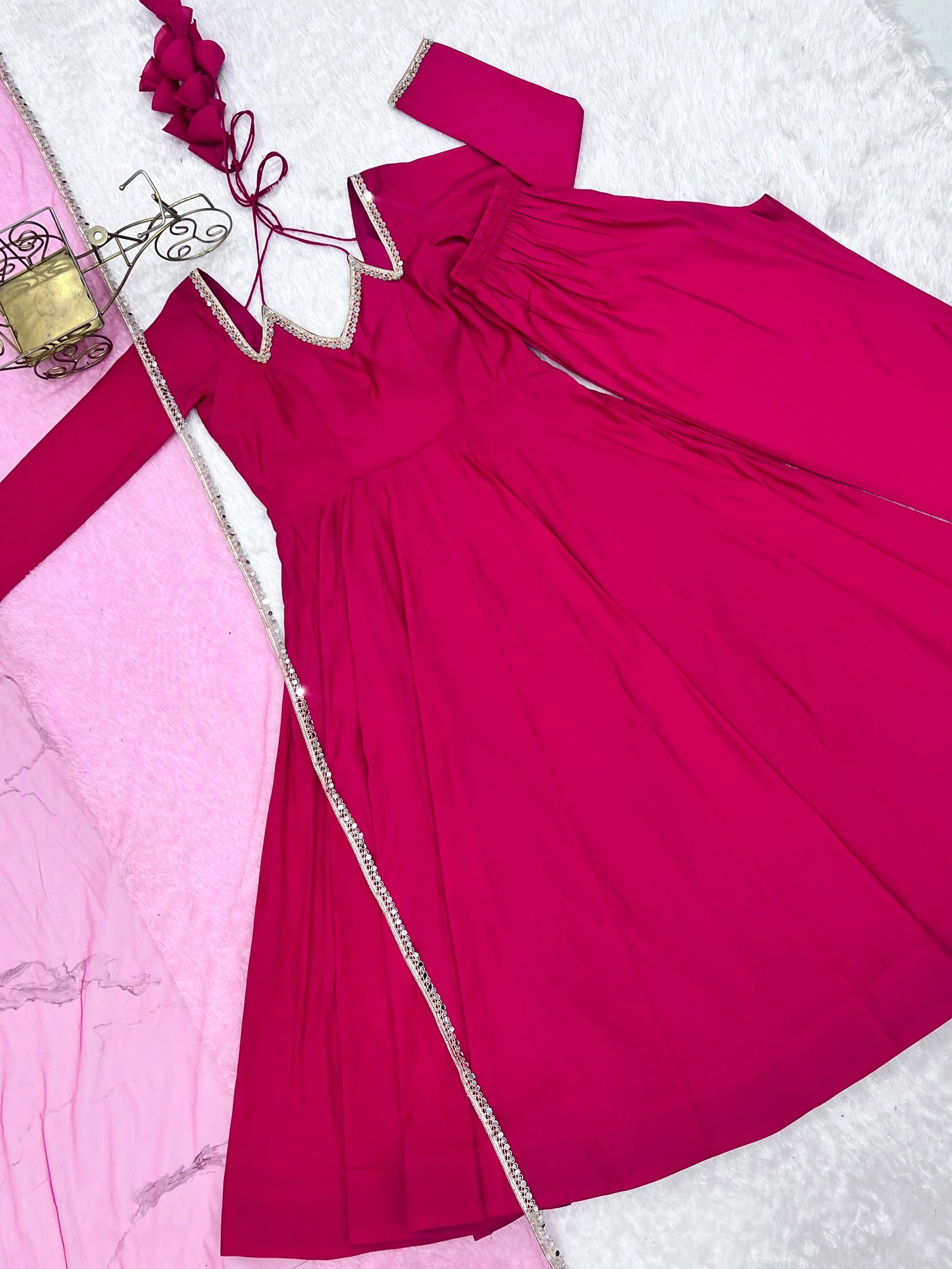 Pink Dazzling Georgette Festival Wear Gown With Dupatta