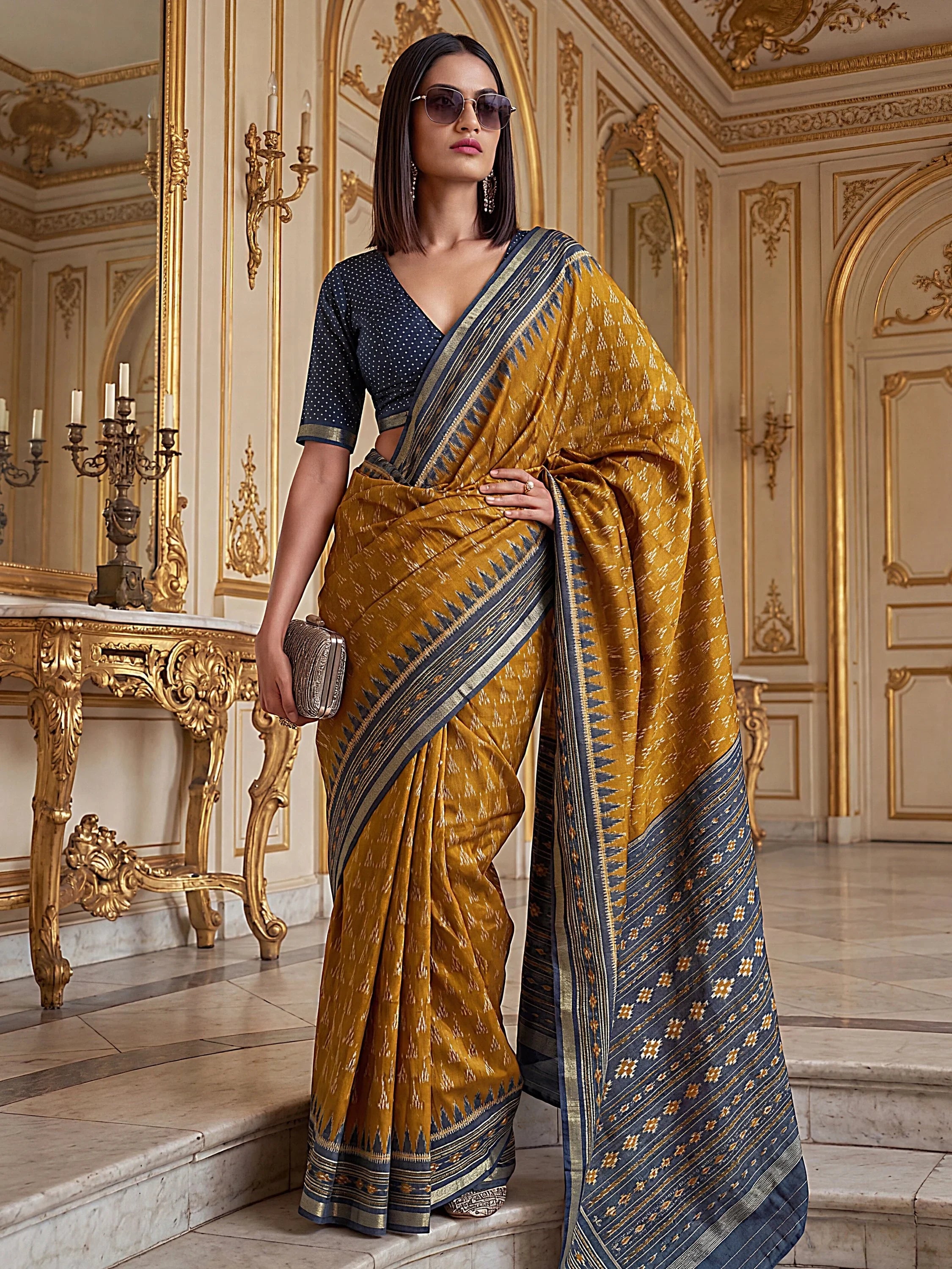 Mustard Stunning Zari Weaving Silk Festive Wear Saree