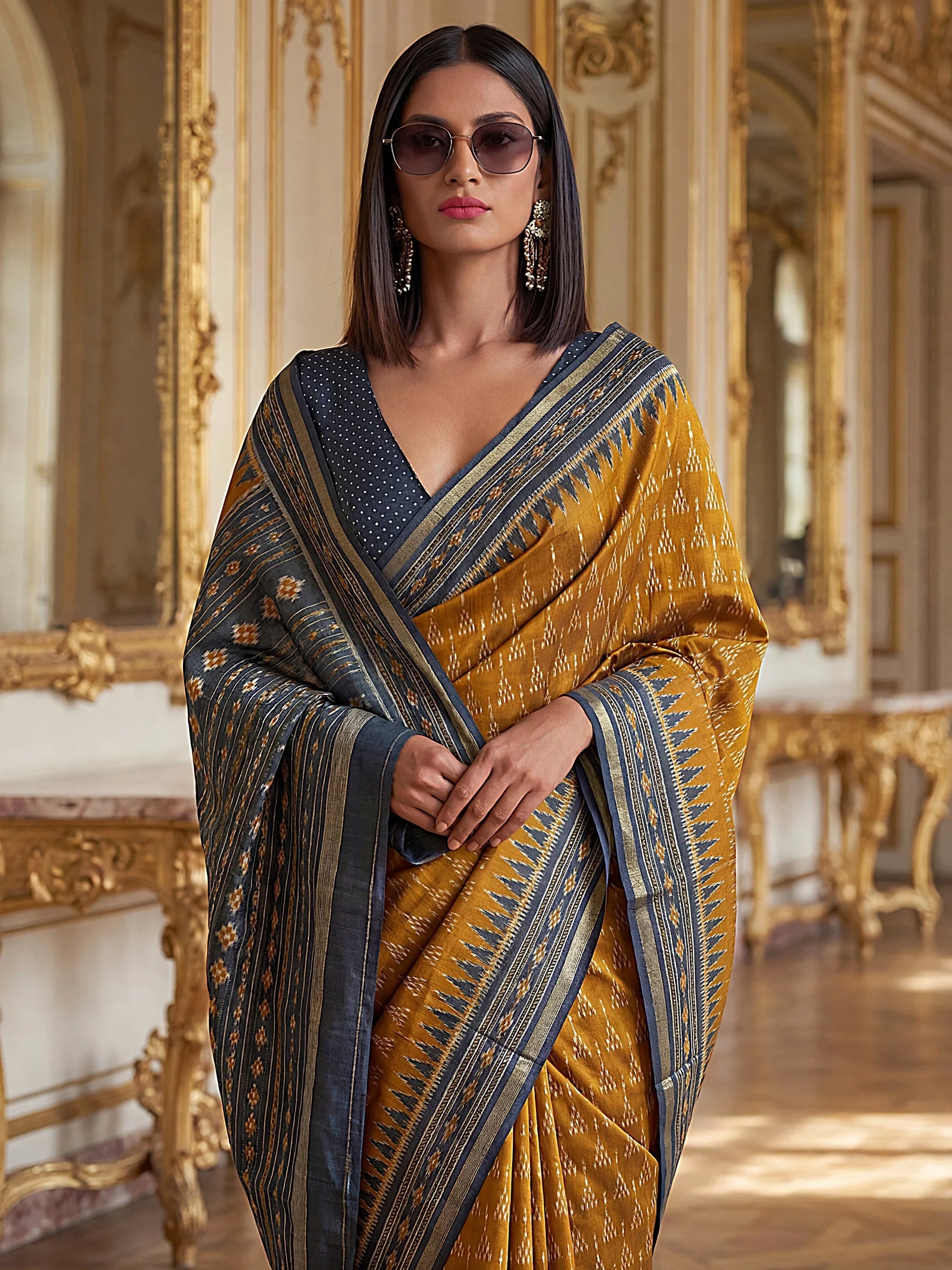 Mustard Stunning Zari Weaving Silk Festive Wear Saree