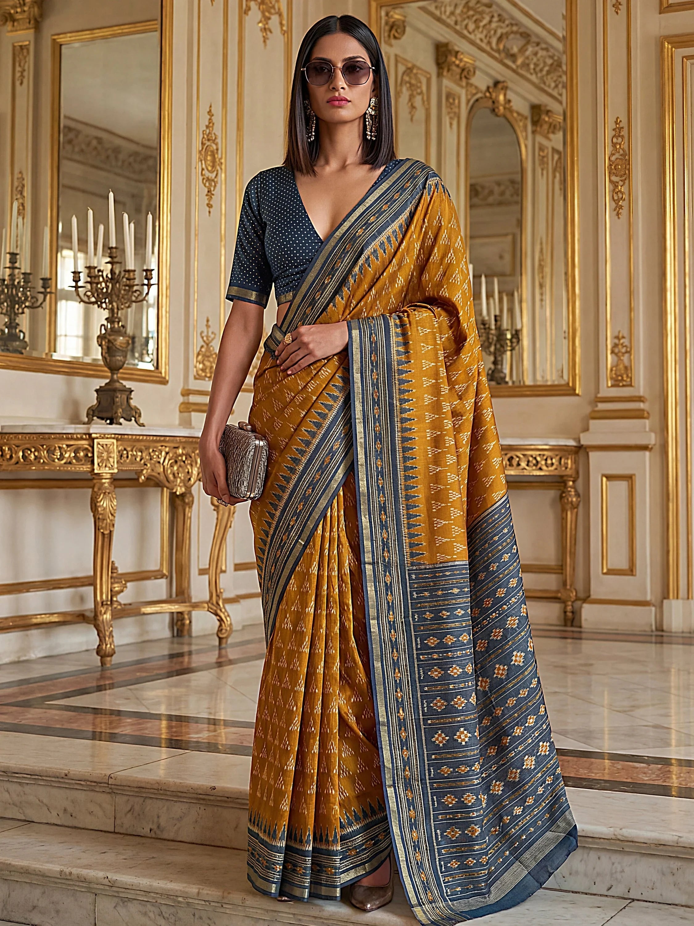 Mustard Stunning Zari Weaving Silk Festive Wear Saree