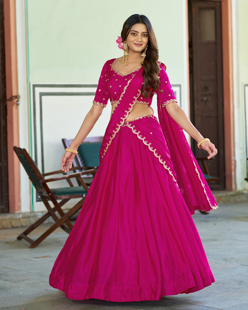 Pink Chinon Designer Lehenga Choli with Embroidery for Festive Occasions
