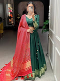 Green Astonishing Gaji Silk Lehenga Choli With Bandhani Dupatta
