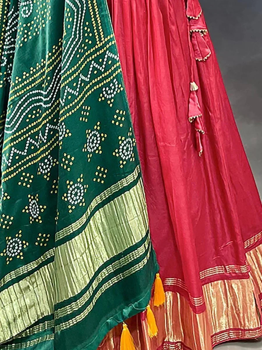 Coral Astonishing Gaji Silk Lehenga Choli With Bandhani Dupatta