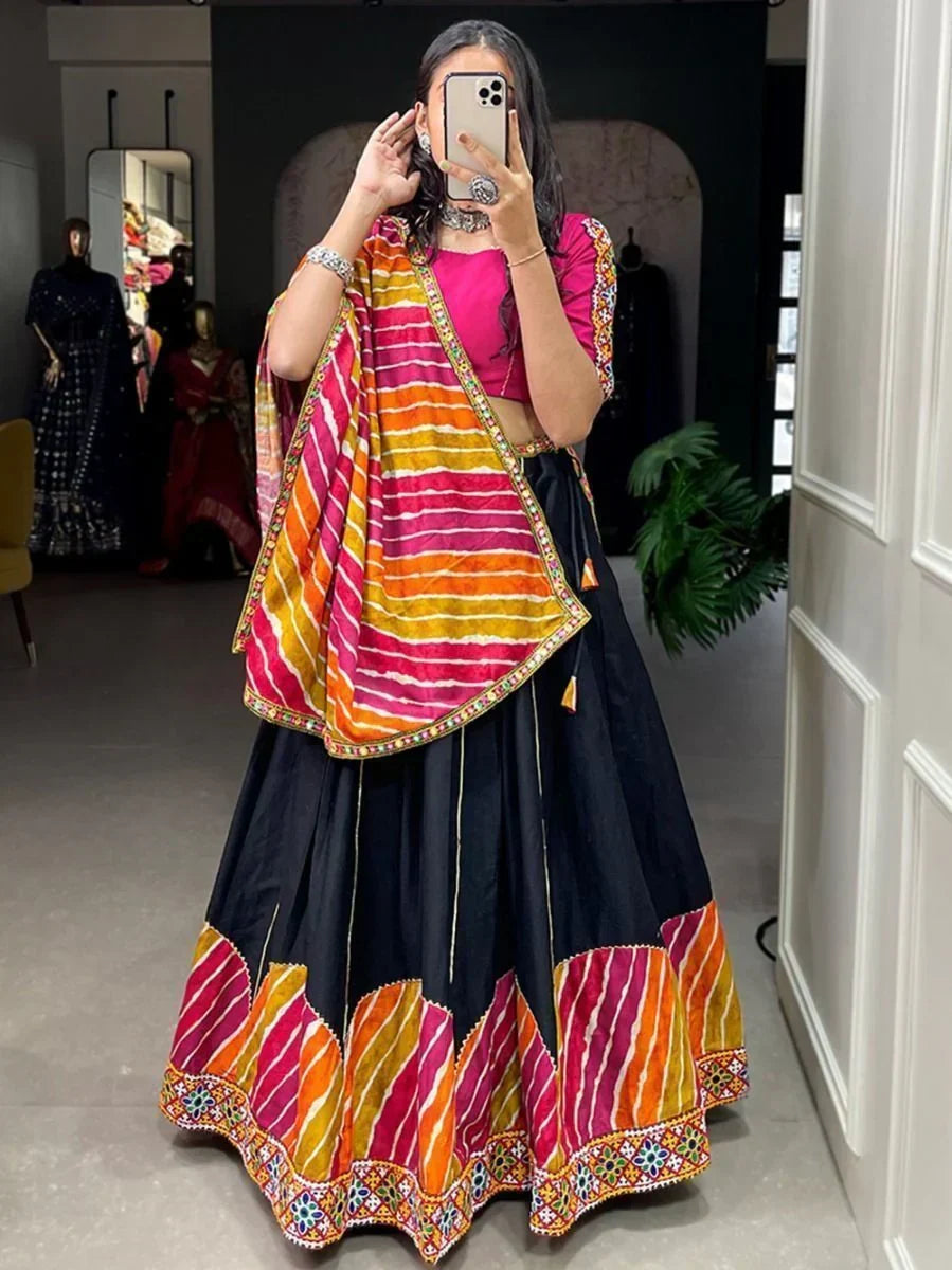 Marvelous Black Gamthi Work Pure Cotton Navratri Lehenga Choli