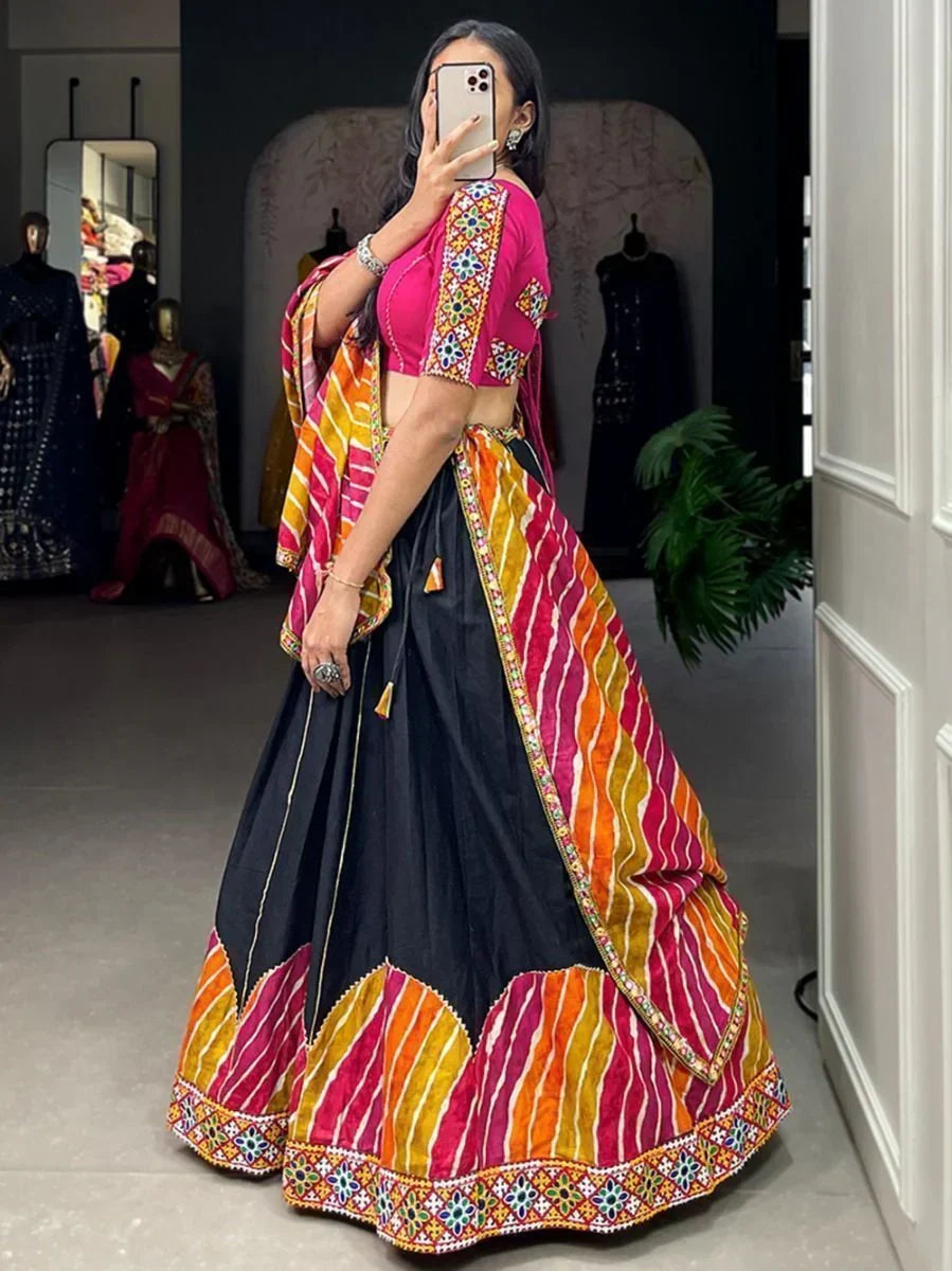Marvelous Black Gamthi Work Pure Cotton Navratri Lehenga Choli
