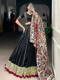 Black Magnificent Lace Work Chanderi Silk Navratri Wear Lehenga Choli